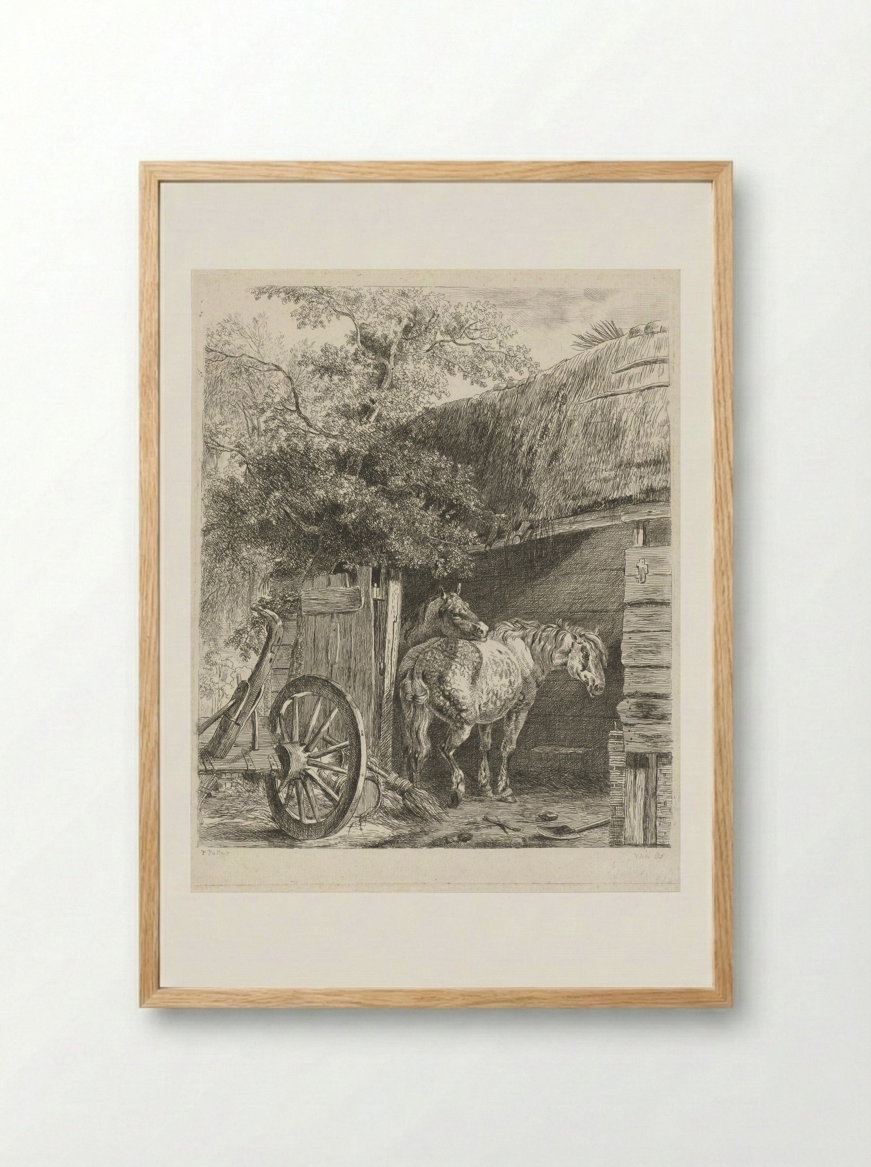 Twee paarden in een boerenschuur - Pieter Gerardus van Os - Framed Print Wood