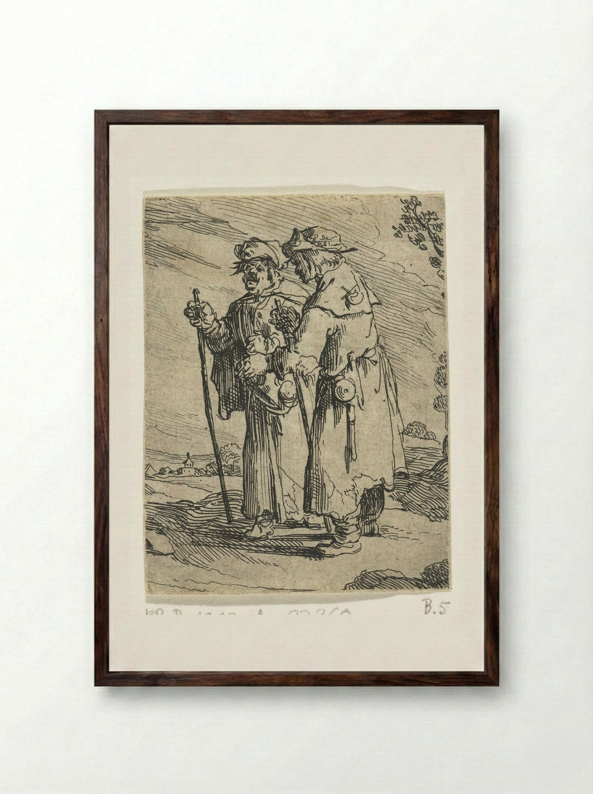 Twee pelgrims op de weg - Andries Both - Framed Print Dark Wood