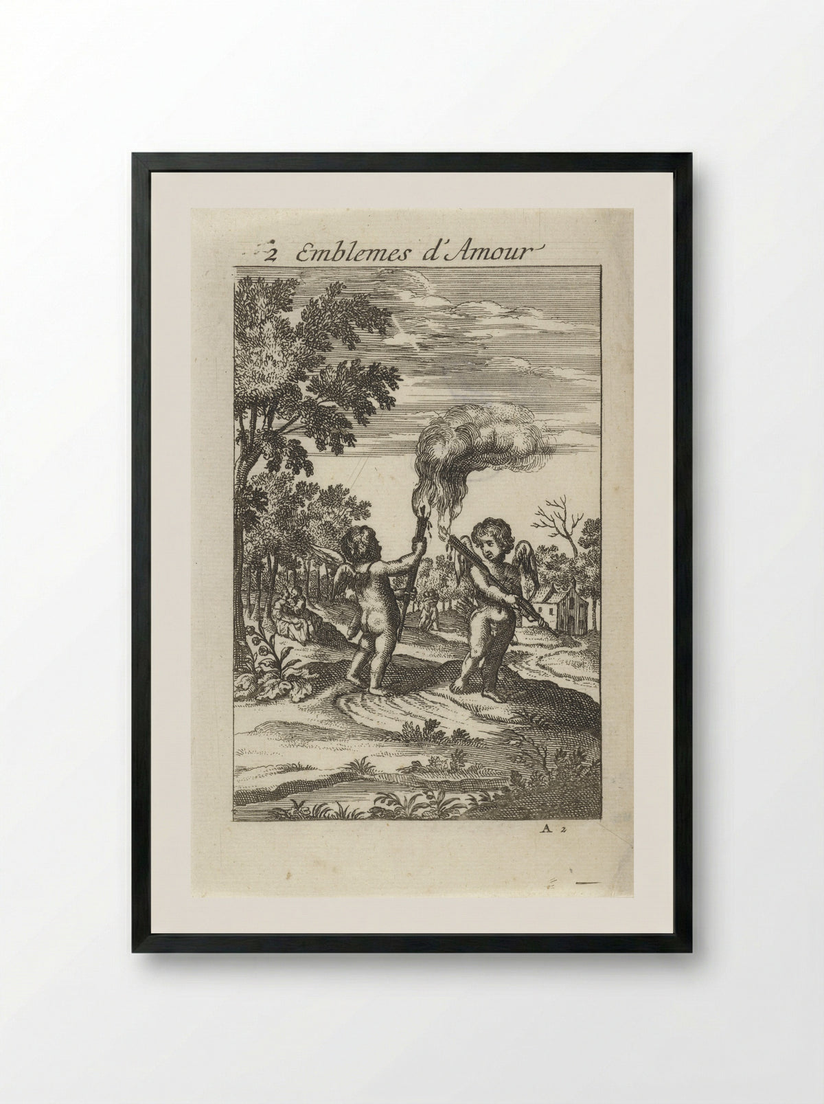 Twee putti met toortsen - Jan van Vianen - Framed Print Black