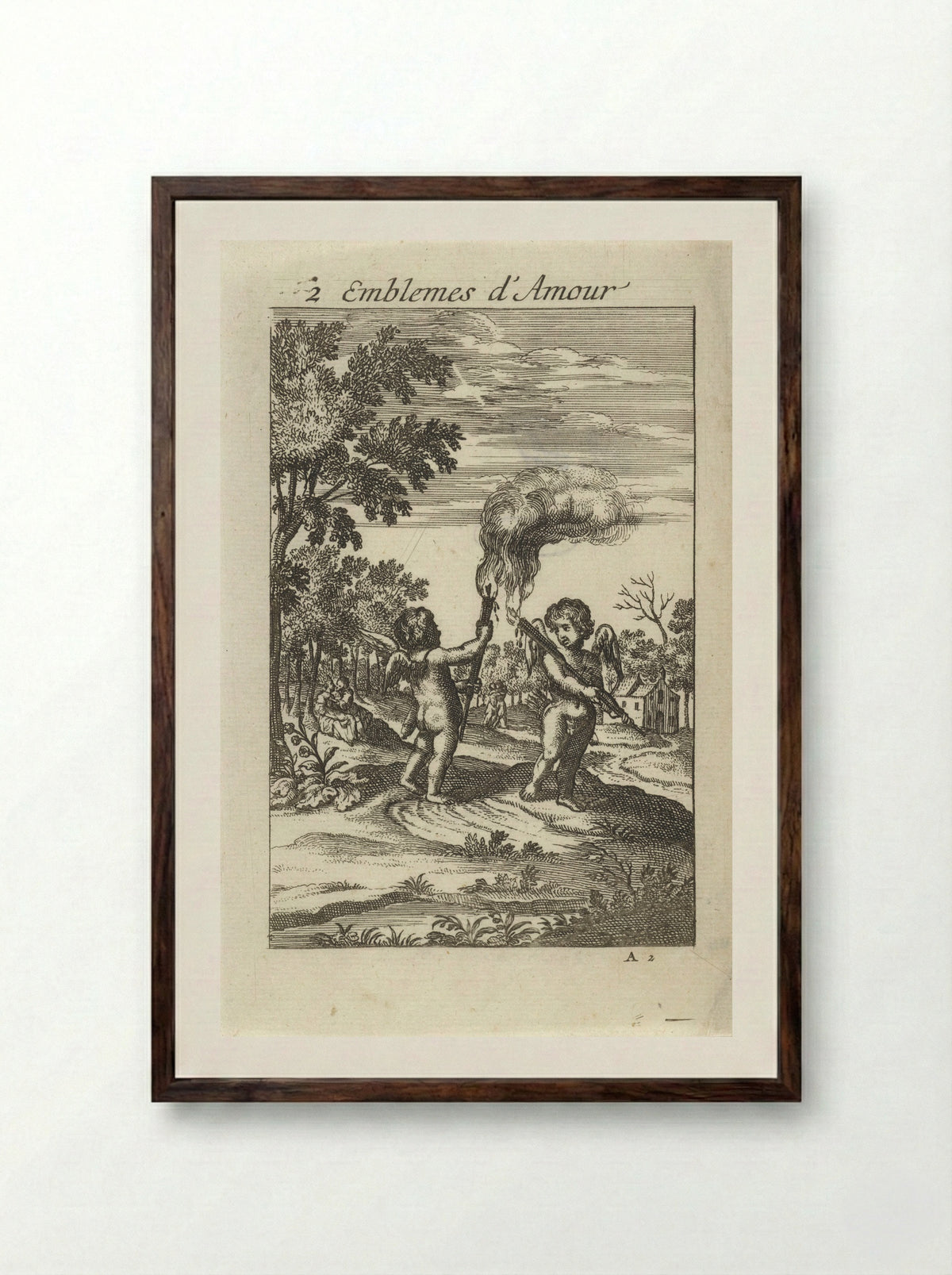 Twee putti met toortsen - Jan van Vianen - Framed Print Dark Wood