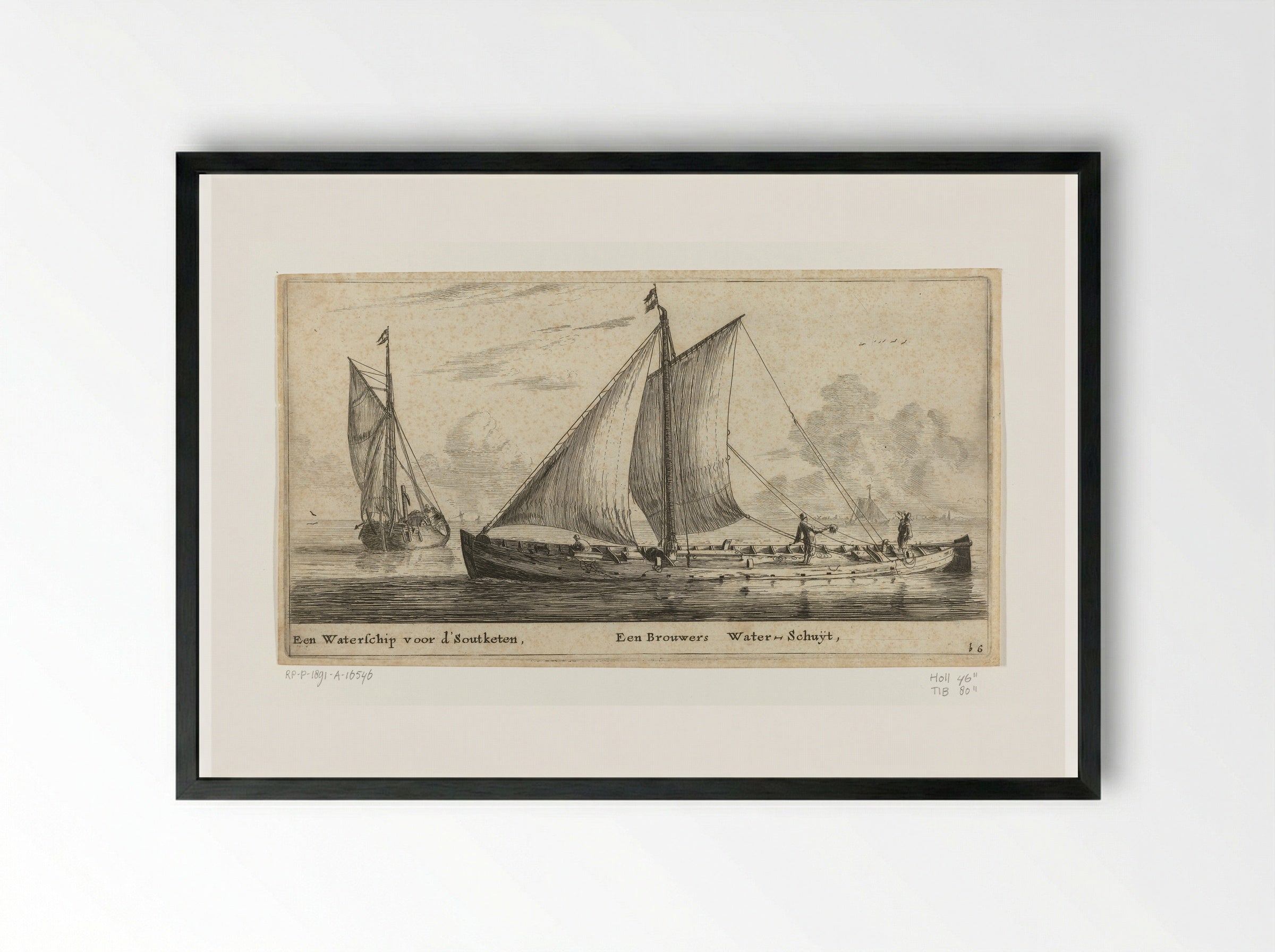 Twee schepen: een waterschip en een waterschuit - Reinier Nooms - Framed Print Black