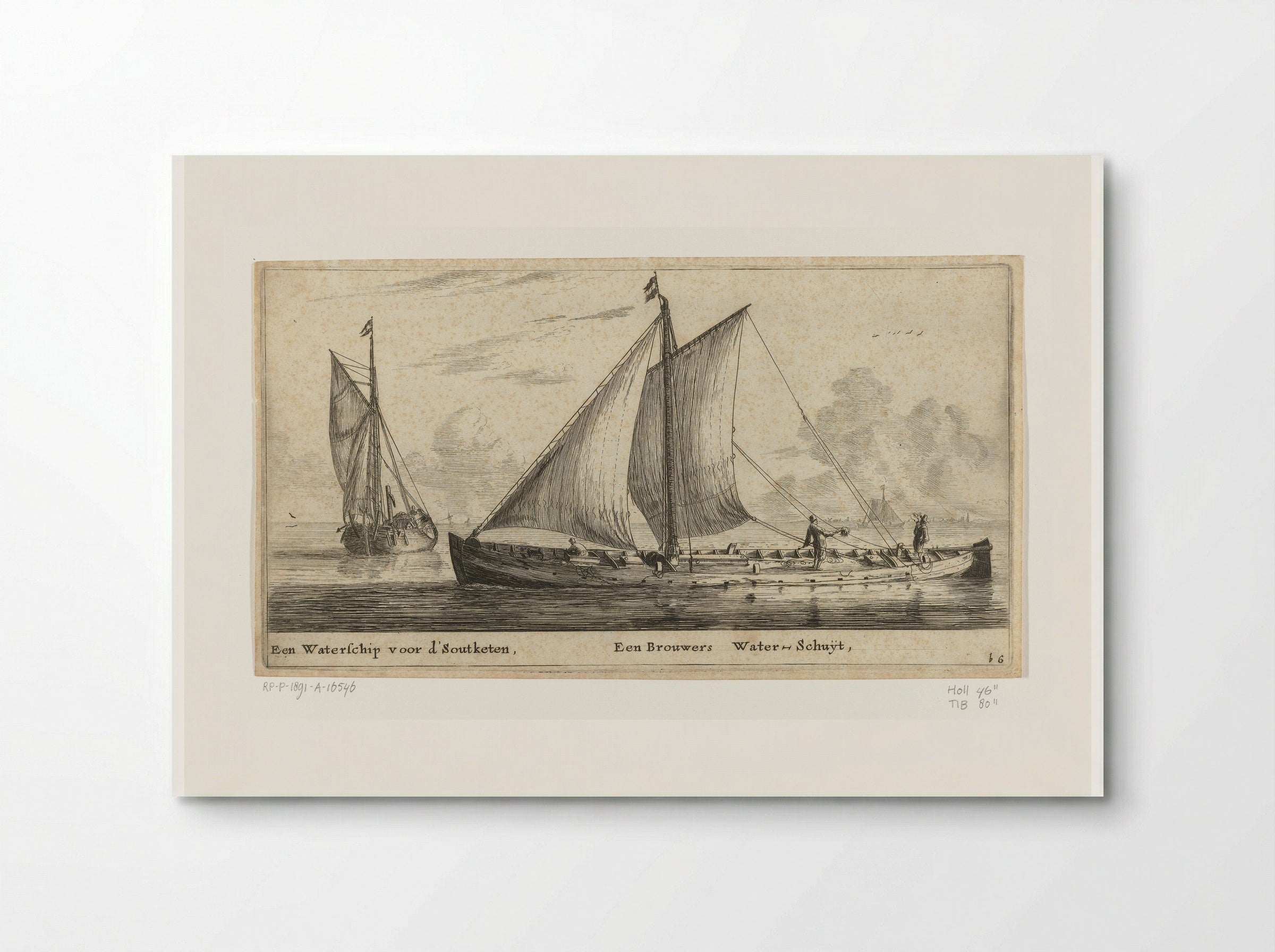 Twee schepen: een waterschip en een waterschuit - Reinier Nooms - Poster
