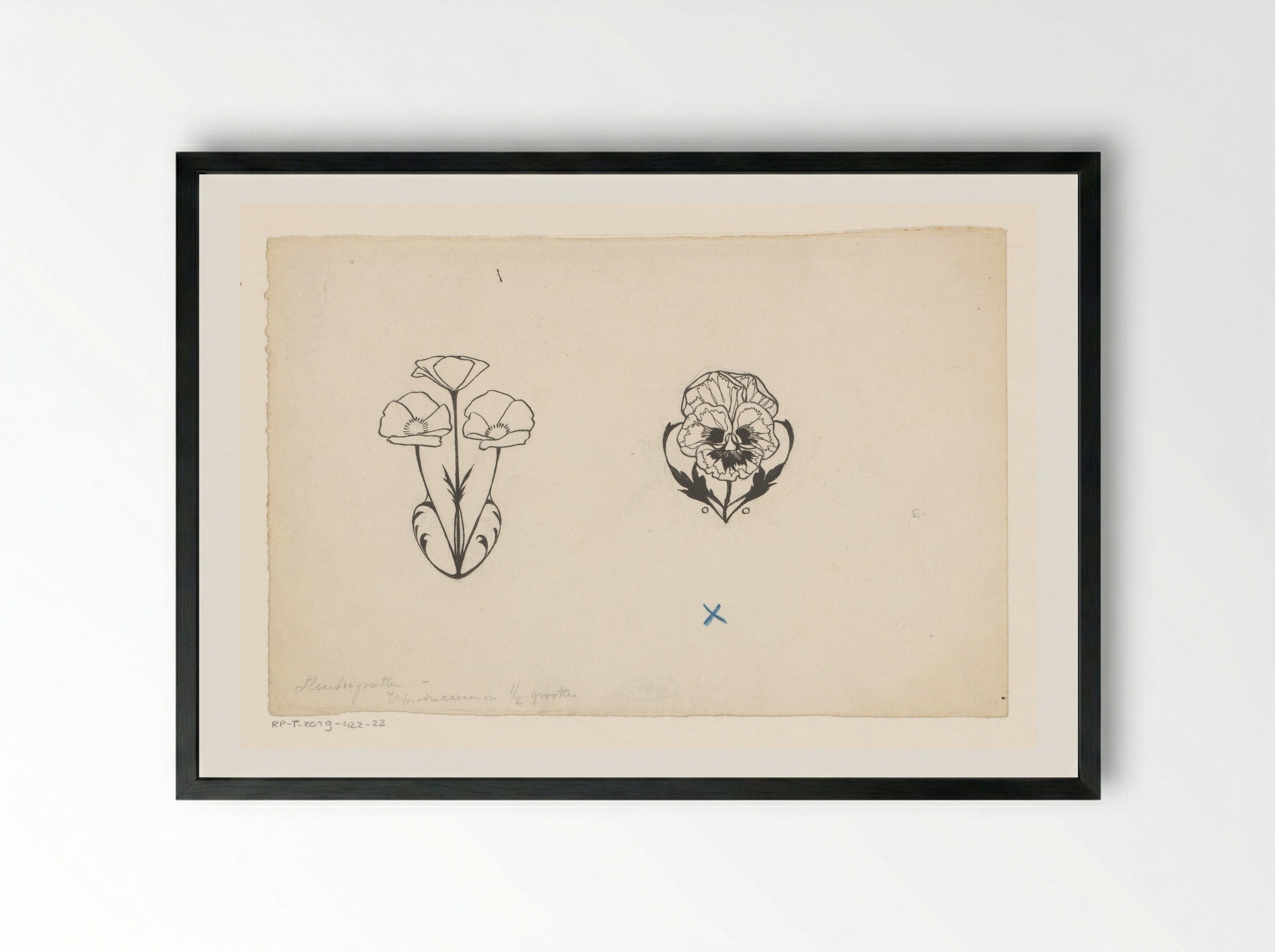 Twee sluitvignetten met bloemen - Willem Wenckebach - Framed Print Black