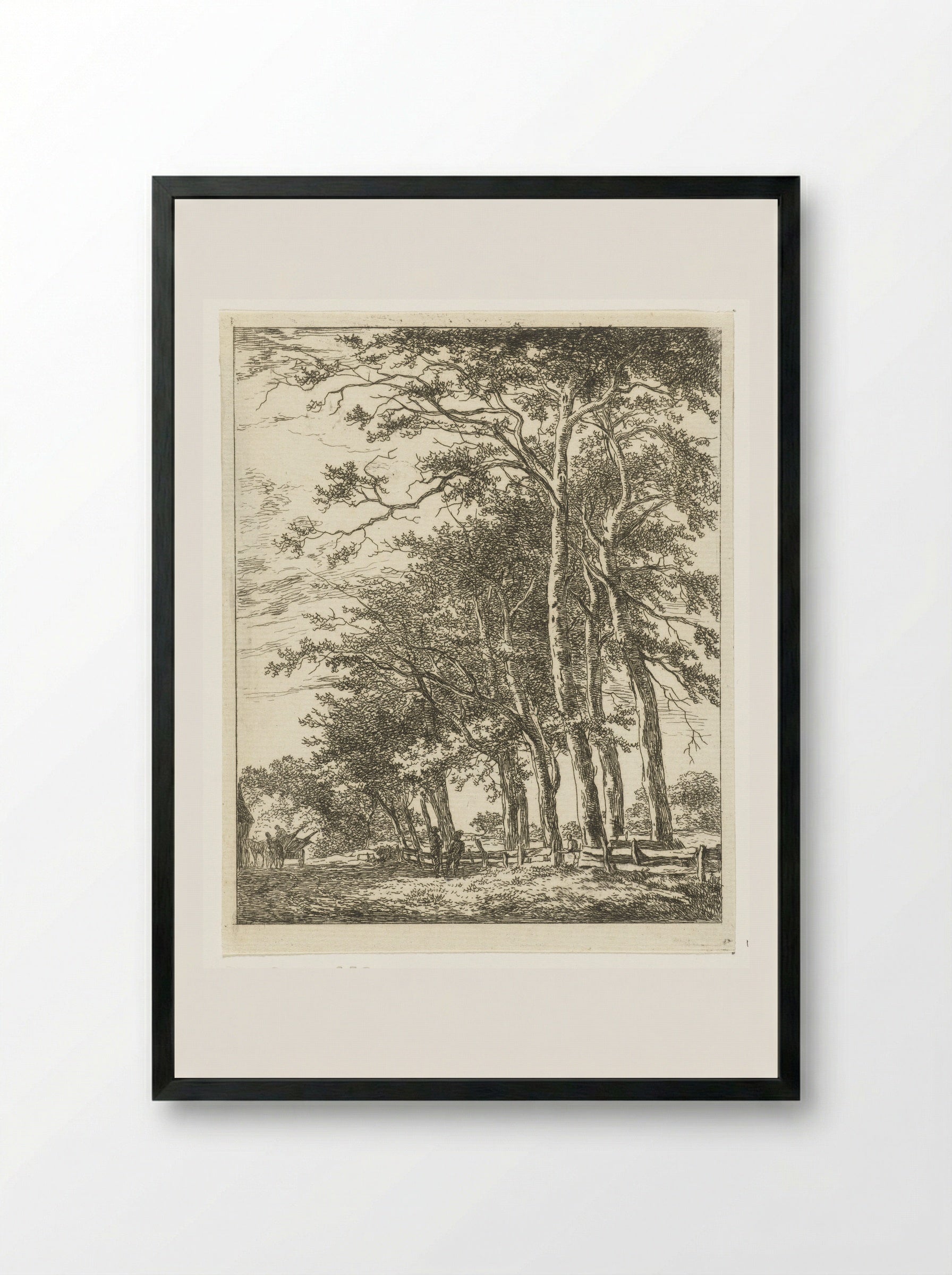 Twee staande figuren bij hoge boomen - Hermanus van Brussel - Framed Print Black
