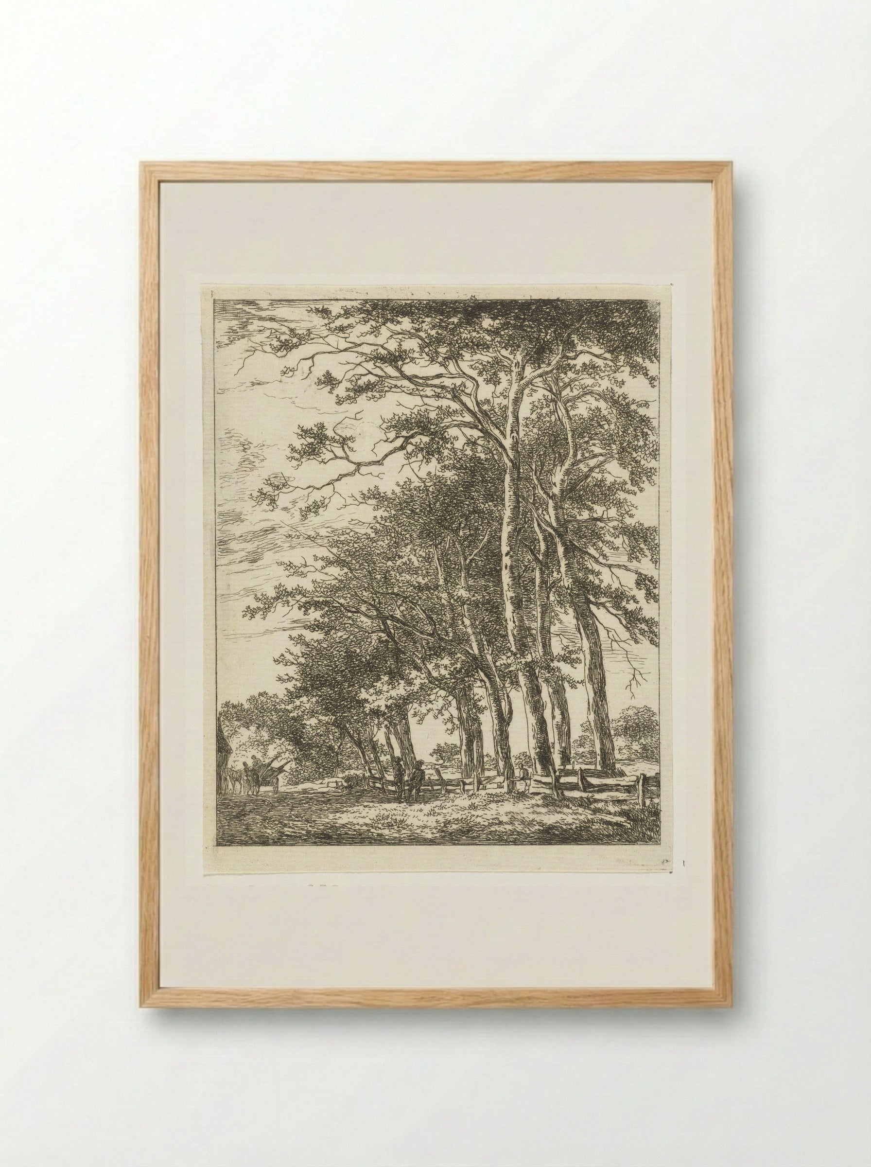 Twee staande figuren bij hoge boomen - Hermanus van Brussel - Framed Print Wood