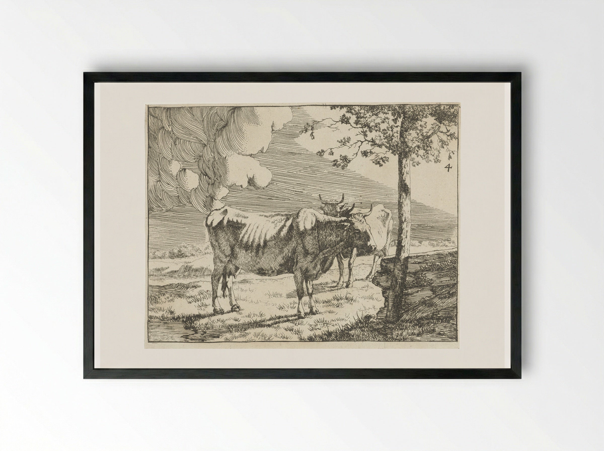 Twee staande koeien - Marcus de Bye - Framed Print Black