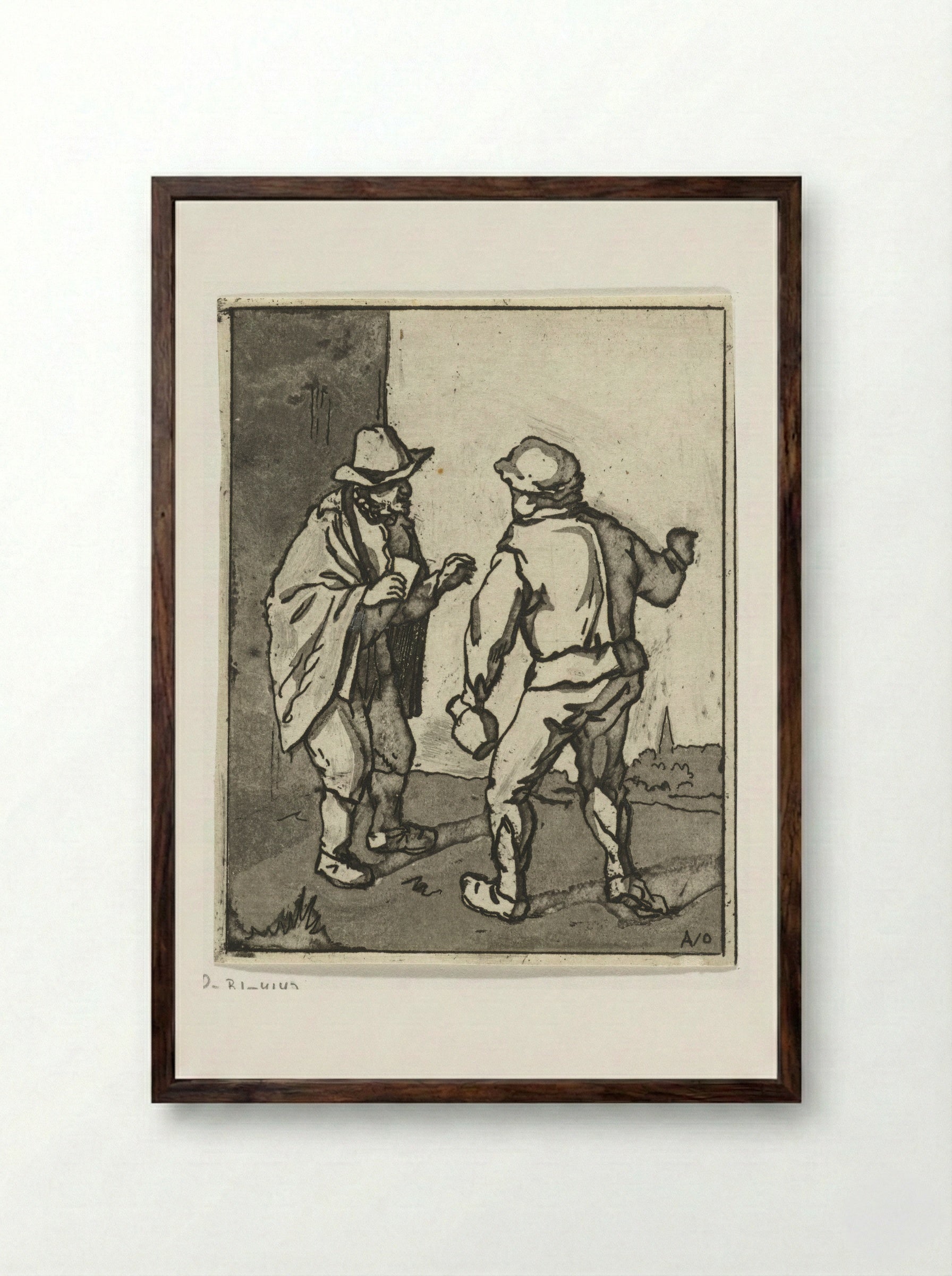 Twee staande mannen in gesprek - Anthonie van den Bos - Framed Print Dark Wood