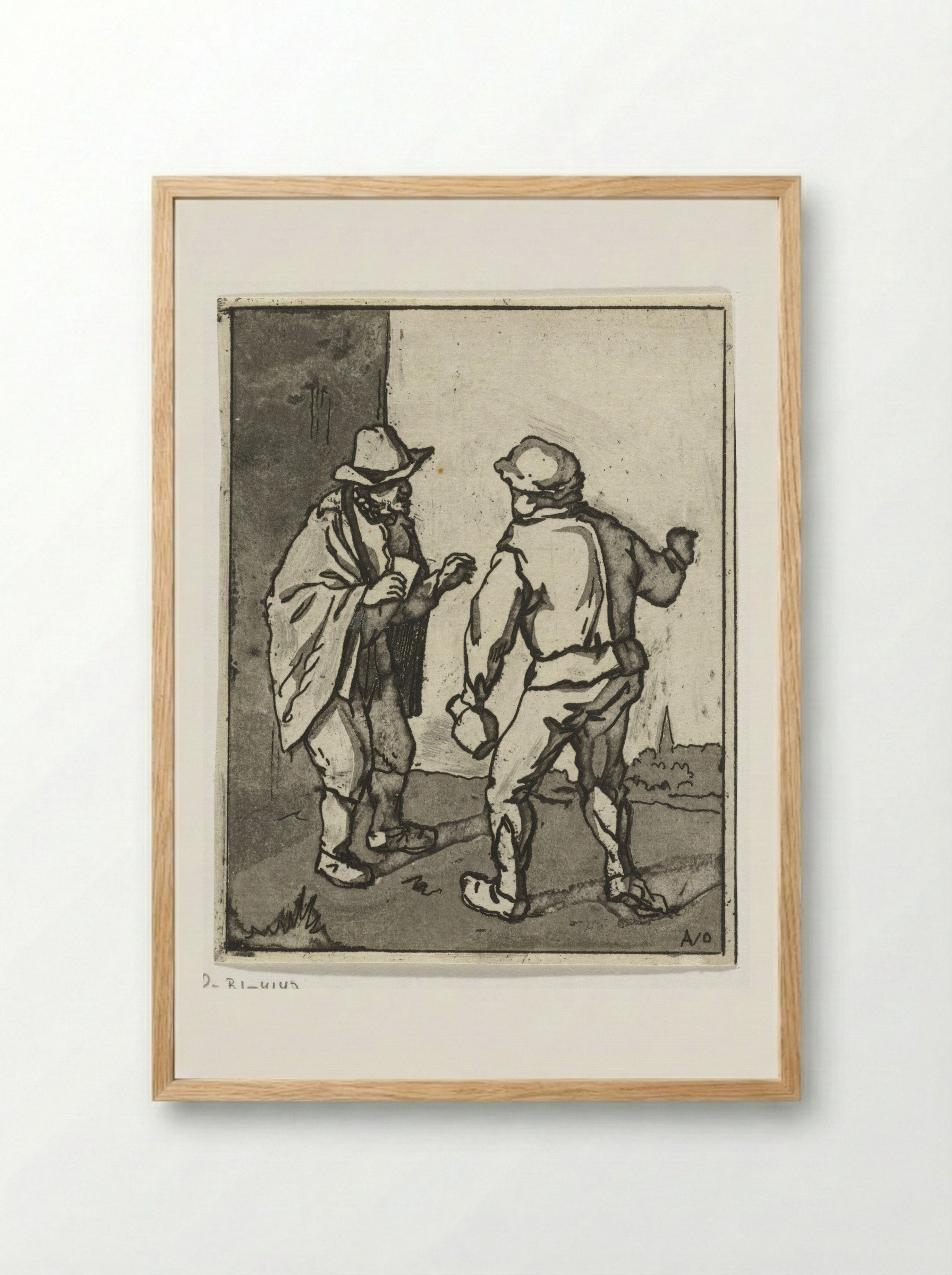 Twee staande mannen in gesprek - Anthonie van den Bos - Framed Print Wood
