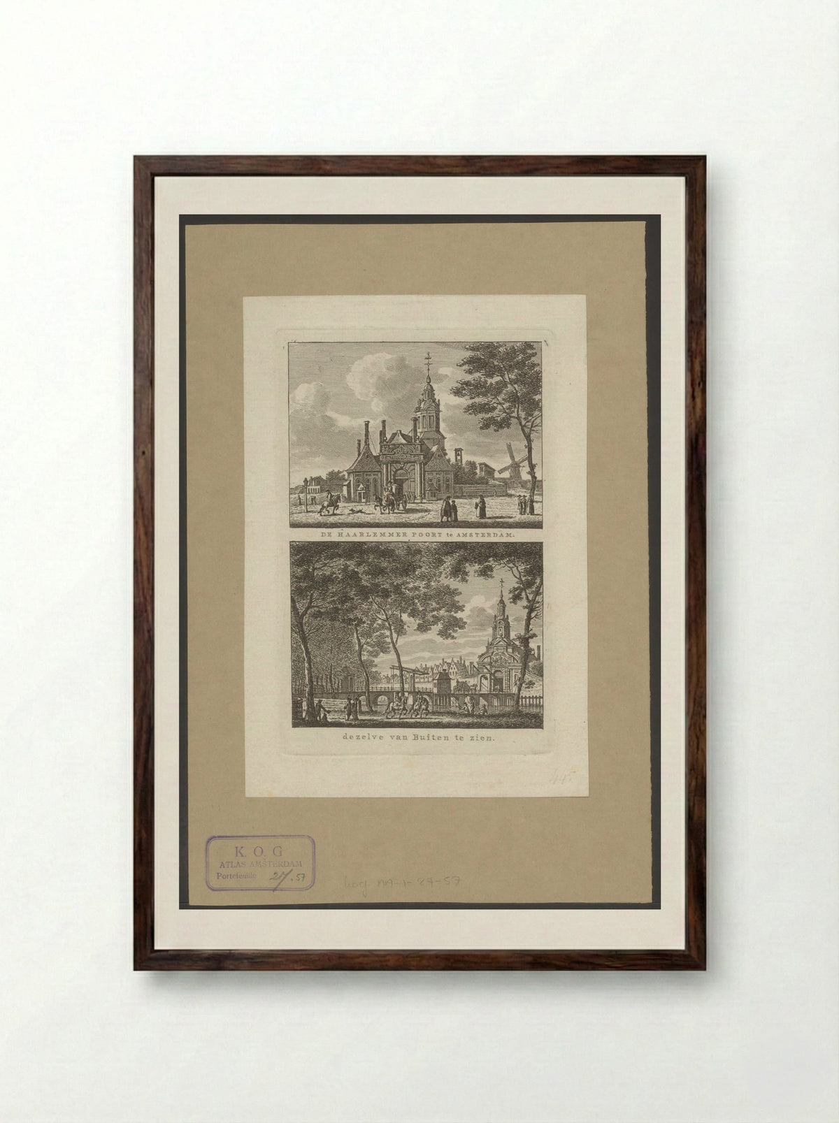 Twee stadsgezichten te Amsterdam met Haarlemmerpoort - Carel Frederik Bendorp (I) - Framed Print Dark Wood