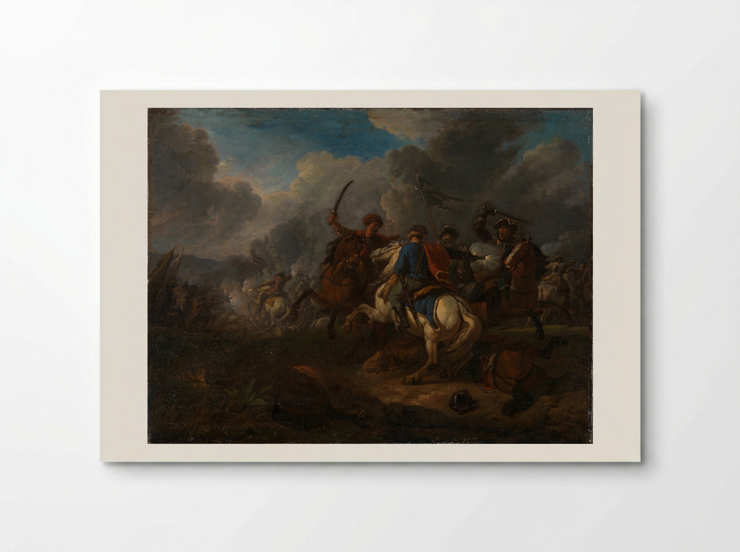 Twee tuigpaarden bij een kar - Pieter van Bloemen - Poster