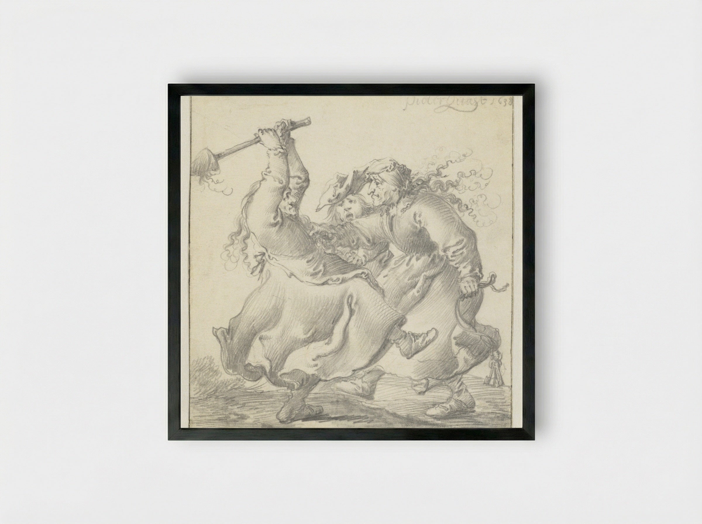Twee vechtende vrouwen (Two Fighting Women) - Pieter Jansz. Quast - Framed Print Black
