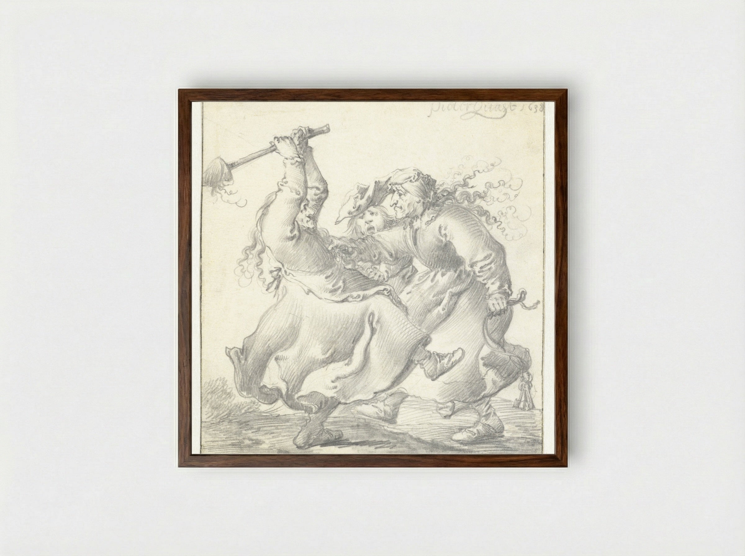 Twee vechtende vrouwen (Two Fighting Women) - Pieter Jansz. Quast - Framed Print Dark Wood