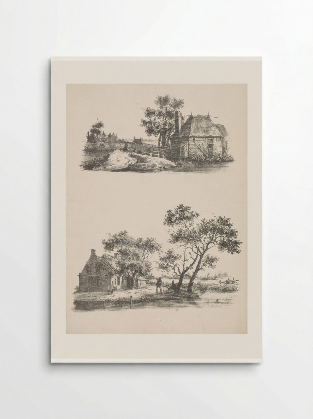 Twee voorstellingen van een huis in een polderlandschap - Joannes Bemme - Poster
