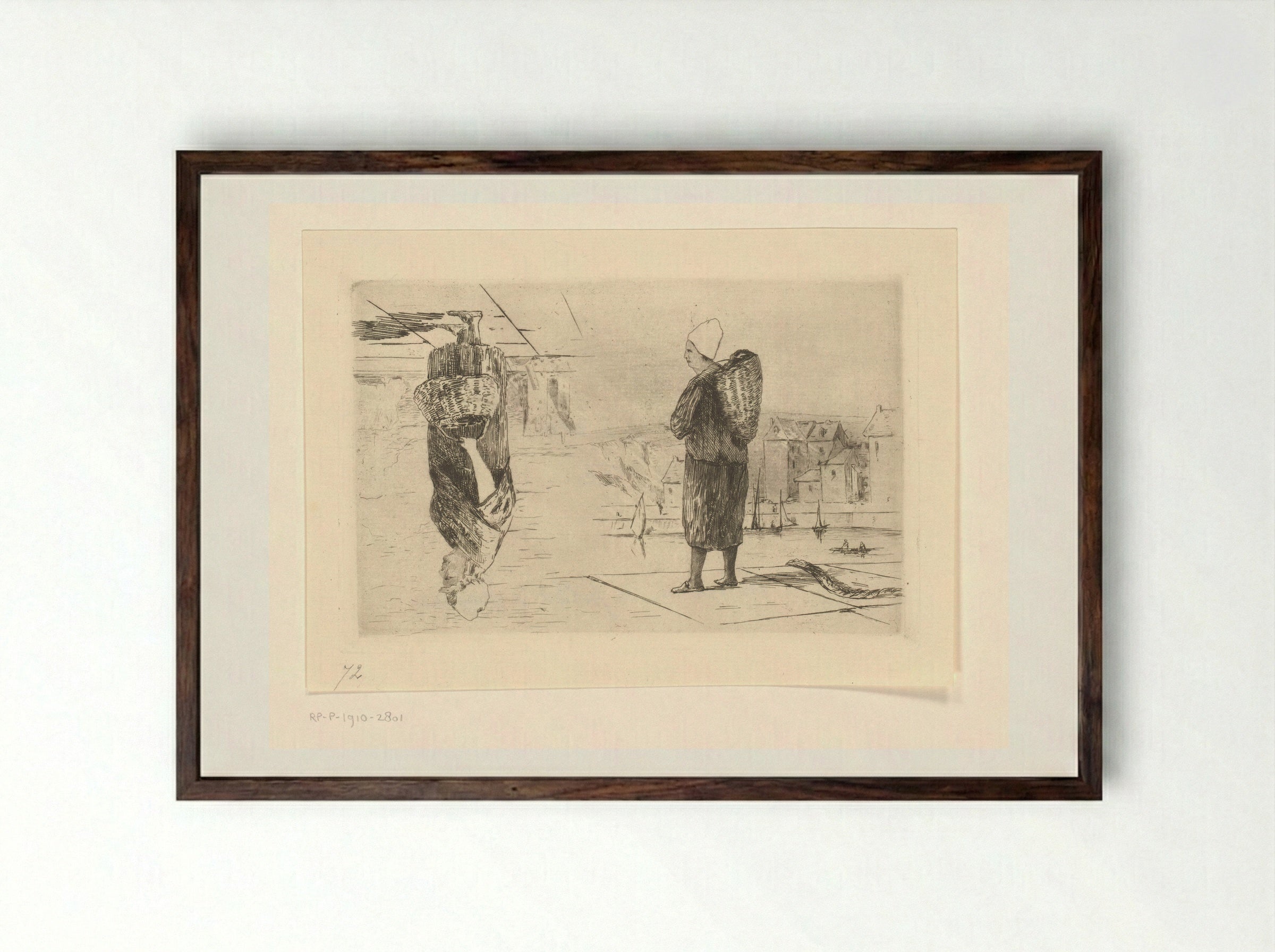 Twee voorstellingen van vrouwen met manden - Carel Nicolaas Storm van 's-Gravesande - Framed Print Dark Wood