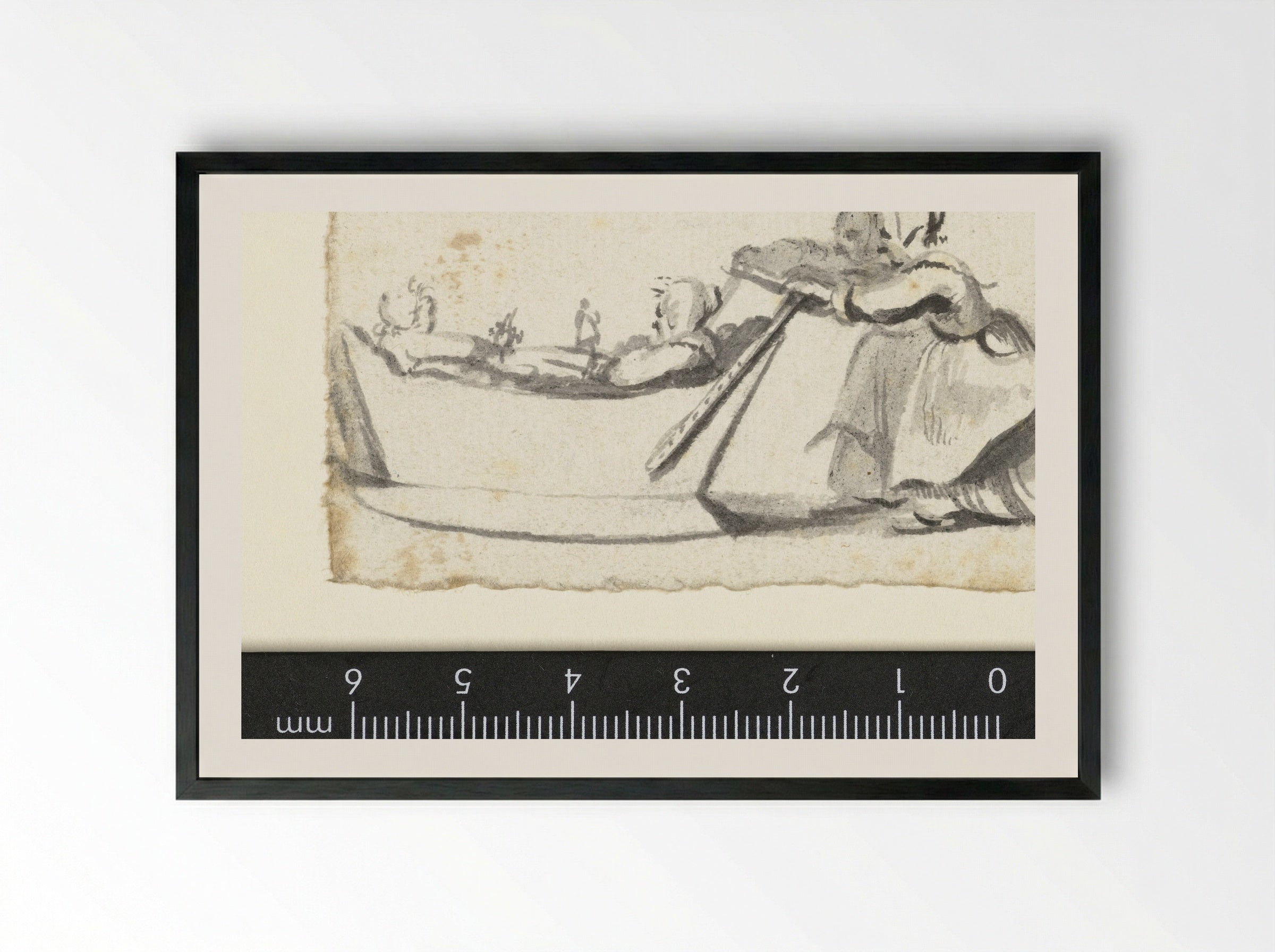 Twee vrouwen duwen een slede met twee kinderen - Harmen ter Borch - Framed Print Black