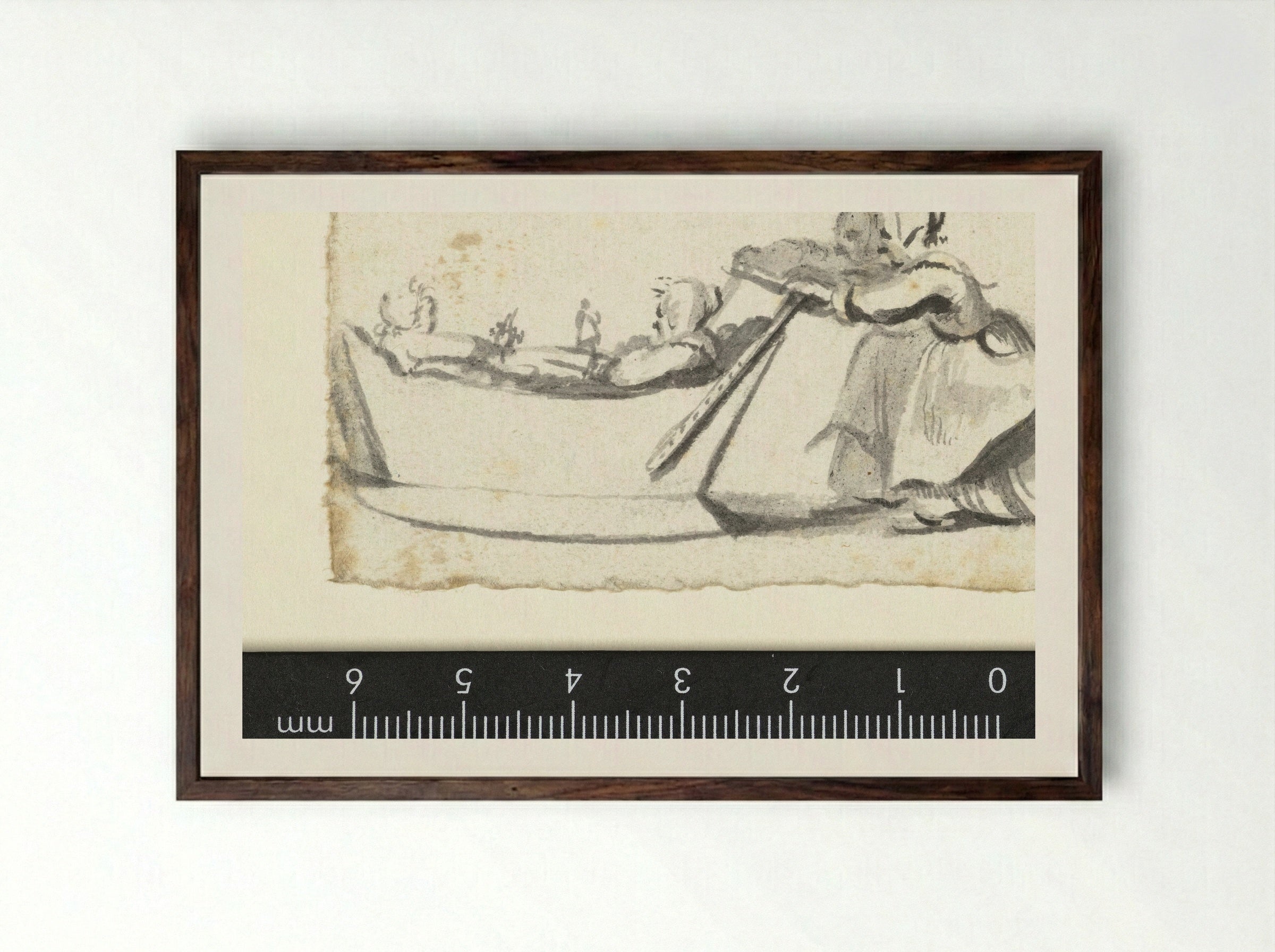 Twee vrouwen duwen een slede met twee kinderen - Harmen ter Borch - Framed Print Dark Wood