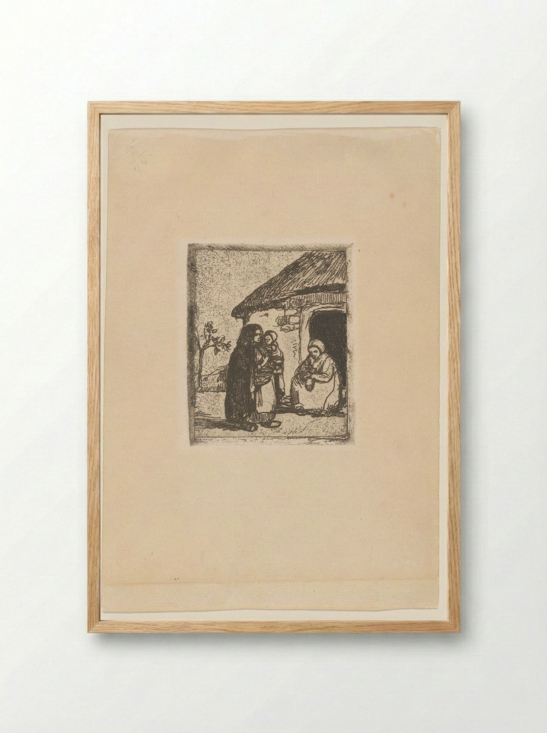 Twee vrouwen en kind voor een huis - Jakob Smits - Framed Print Wood