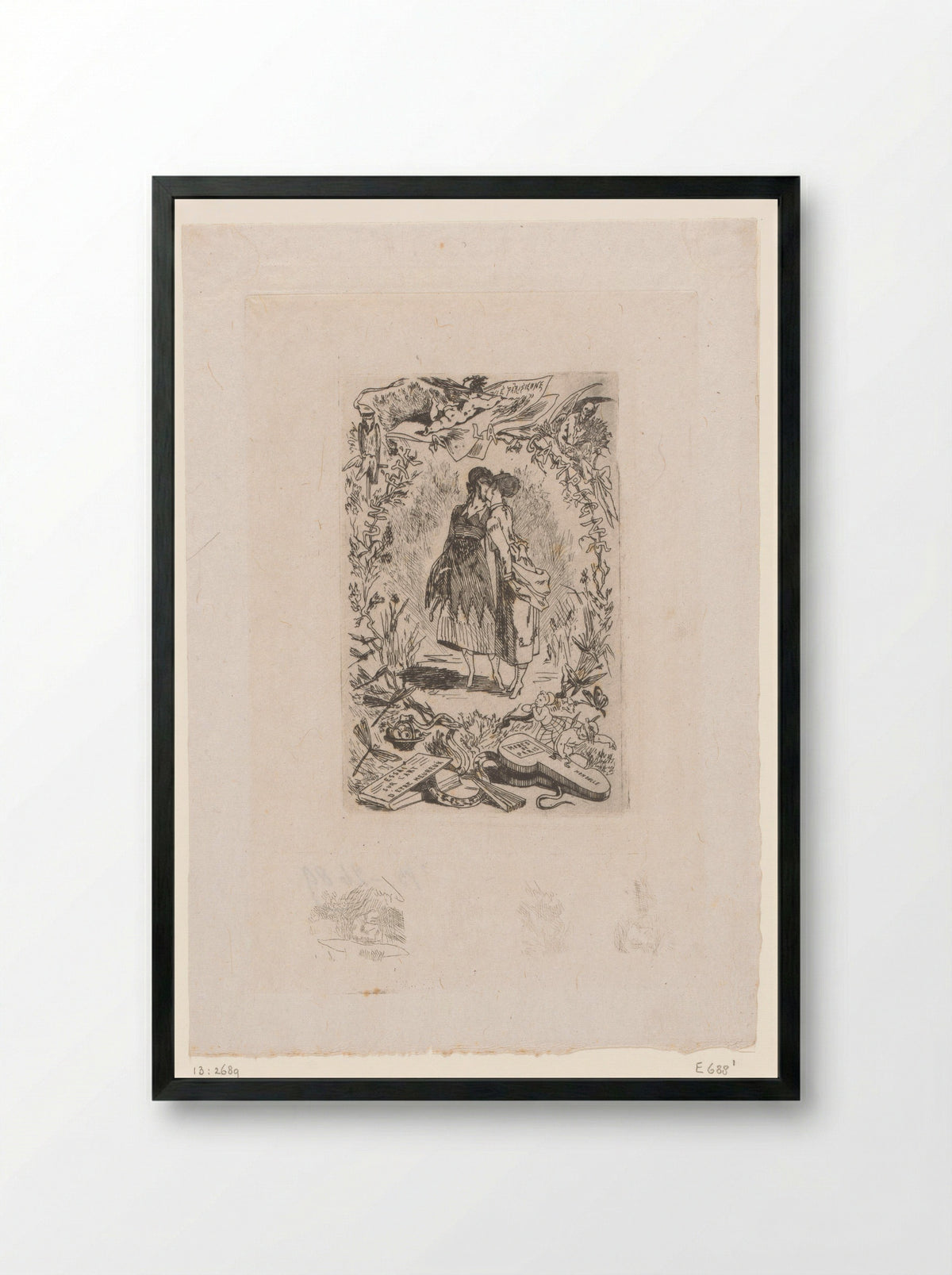 Twee vrouwen kussen elkaar - Félicien Rops - Framed Print Black
