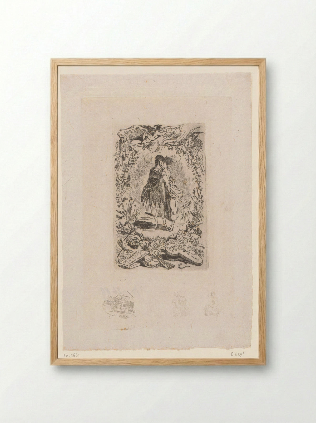 Twee vrouwen kussen elkaar - Félicien Rops - Framed Print Wood