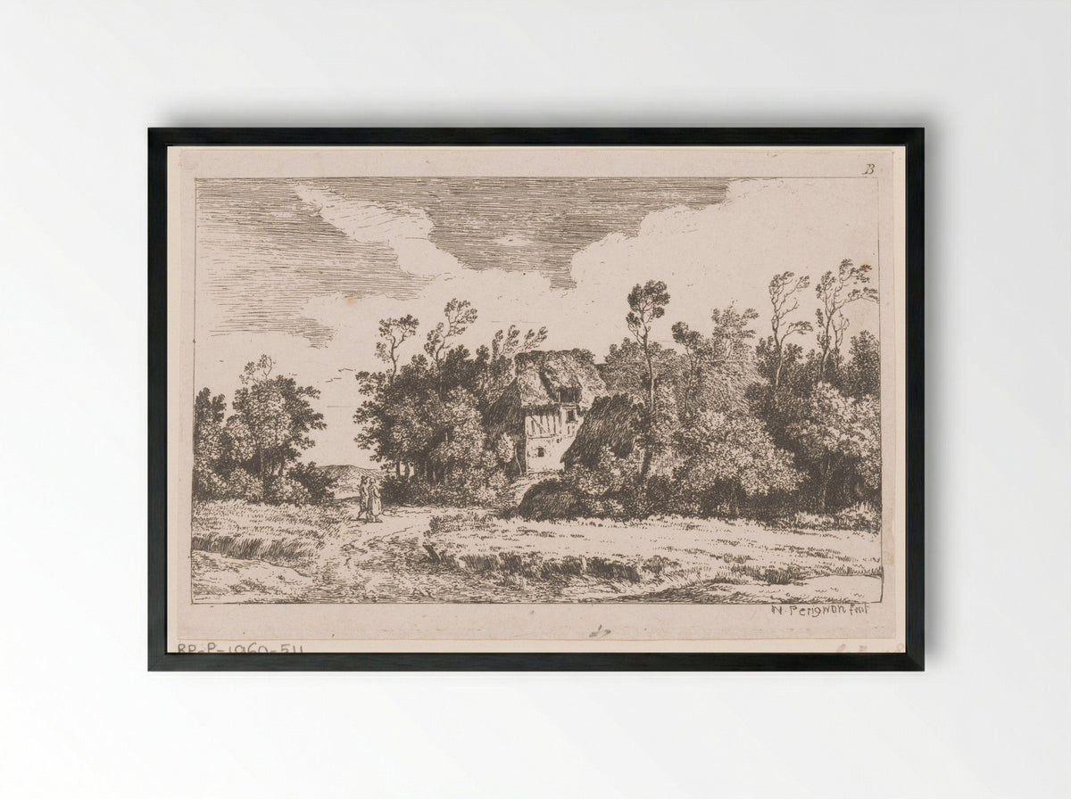 Twee wandelaars bij boerderij - Alexis Nicolas Pérignon - Framed Print Black