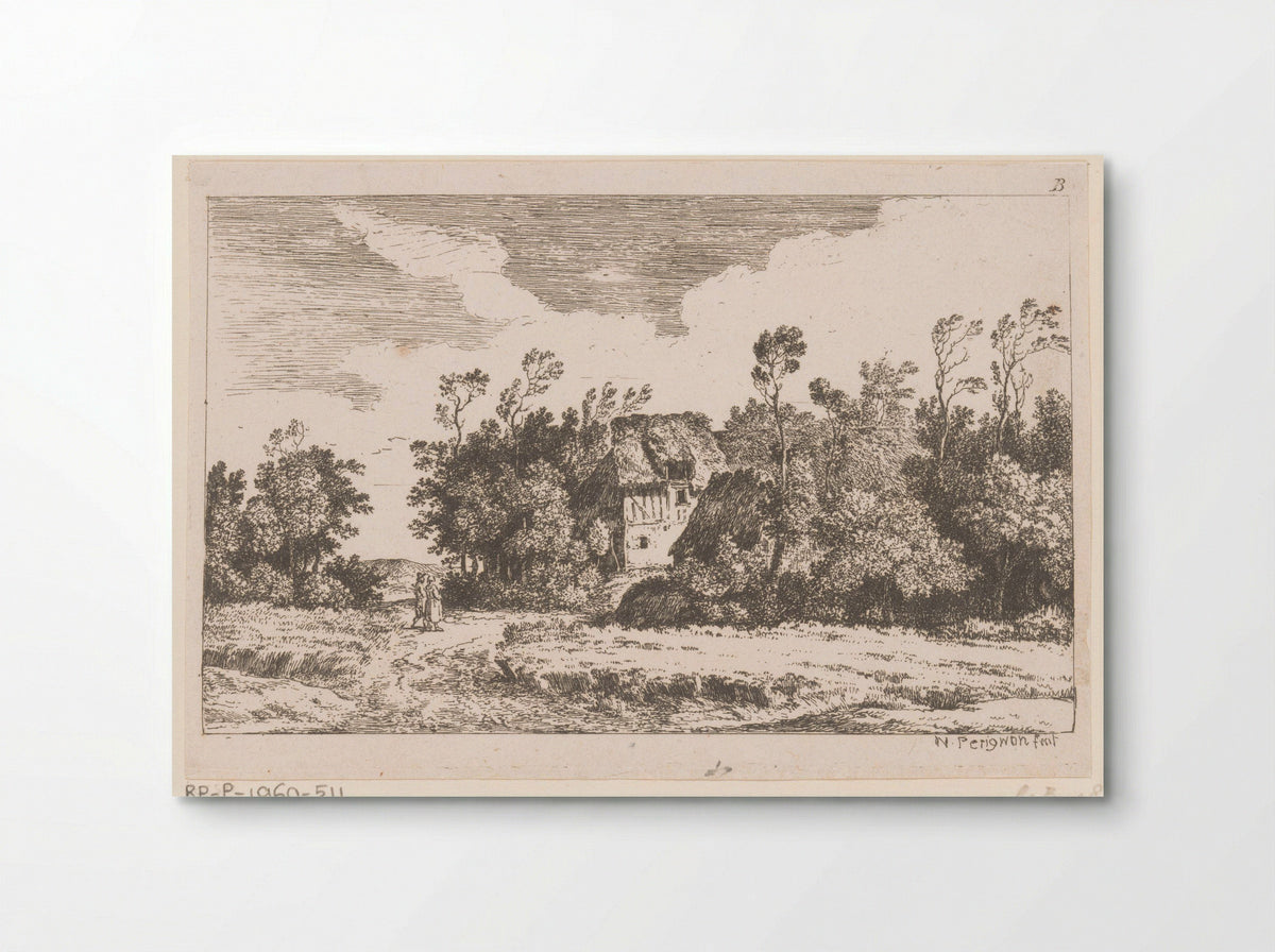 Twee wandelaars bij boerderij - Alexis Nicolas Pérignon - Poster