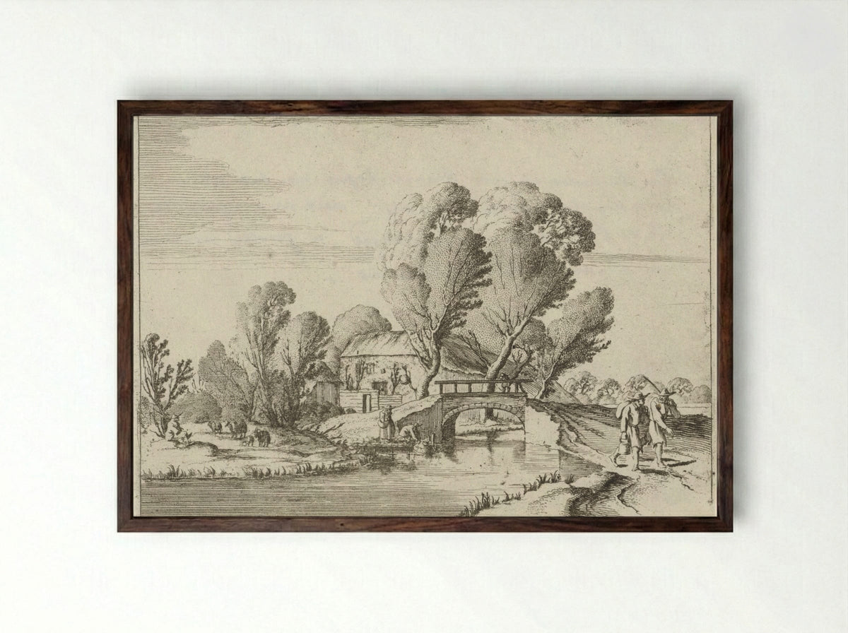 Twee wandelaars bij een kanaal - Gillis van Scheyndel (I) - Framed Print Dark Wood