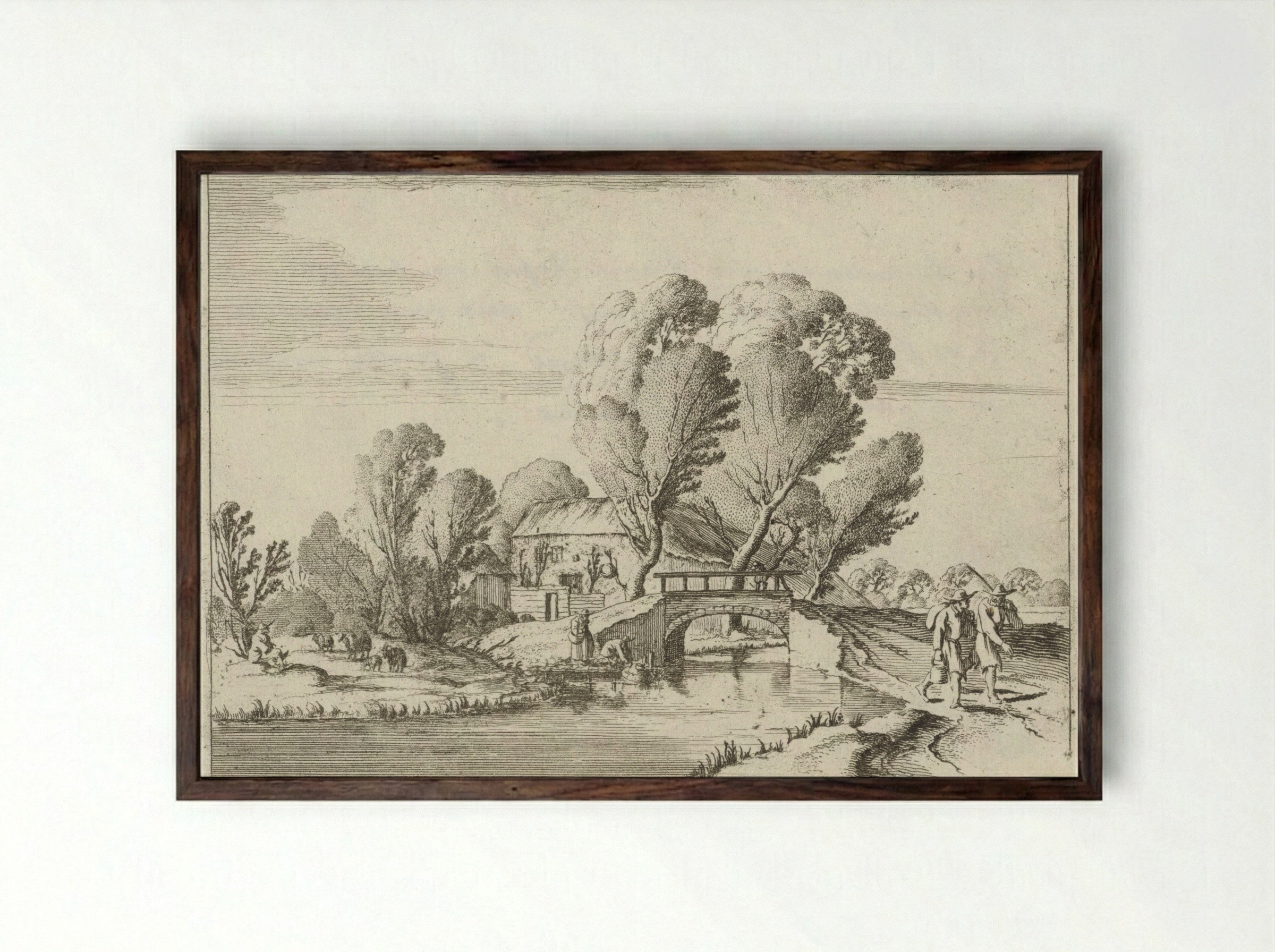 Twee wandelaars bij een kanaal - Gillis van Scheyndel (I) - Framed Print Dark Wood