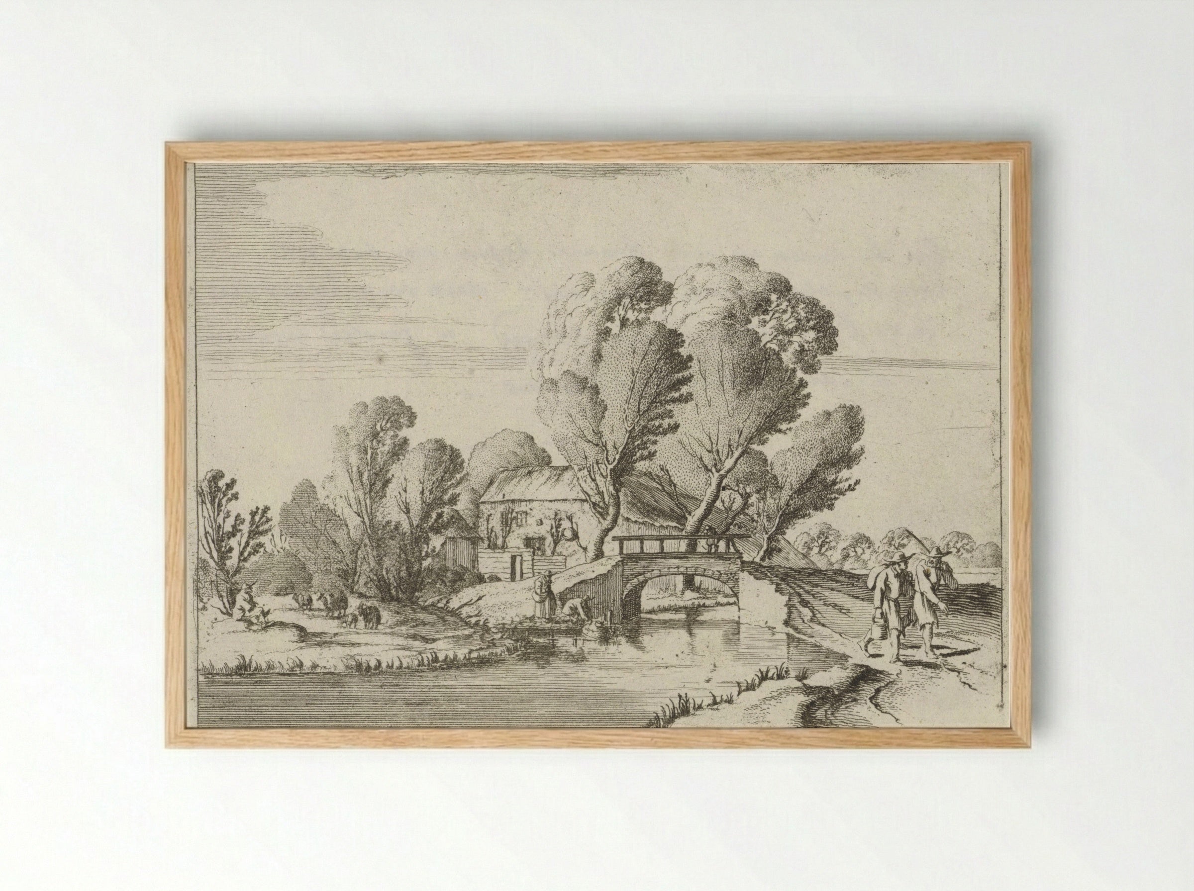 Twee wandelaars bij een kanaal - Gillis van Scheyndel (I) - Framed Print Wood