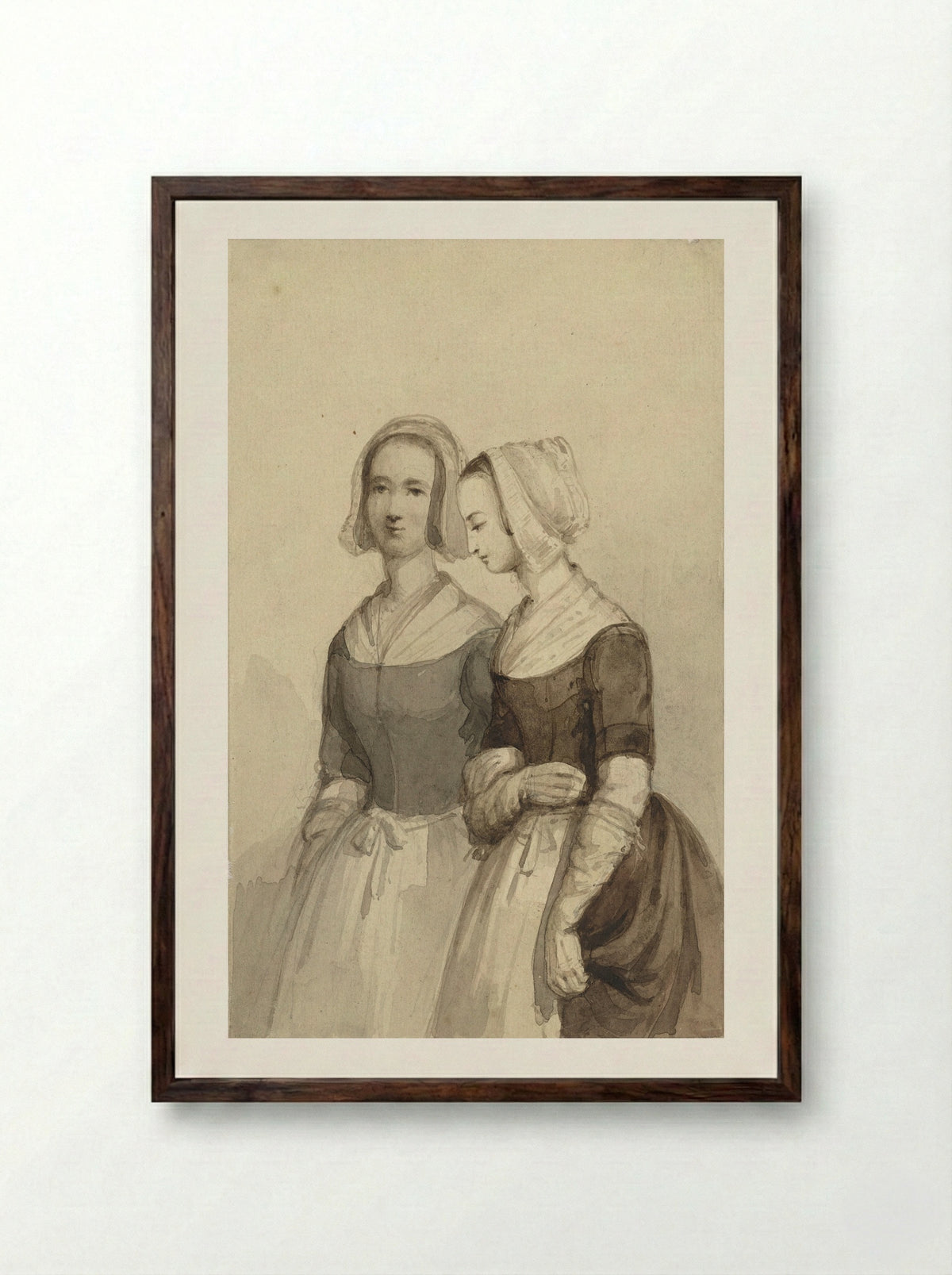 Twee weesmeisjes (Two Orphan Girls) - Johannes Christiaan d' Arnaud Gerkens - Framed Print Dark Wood