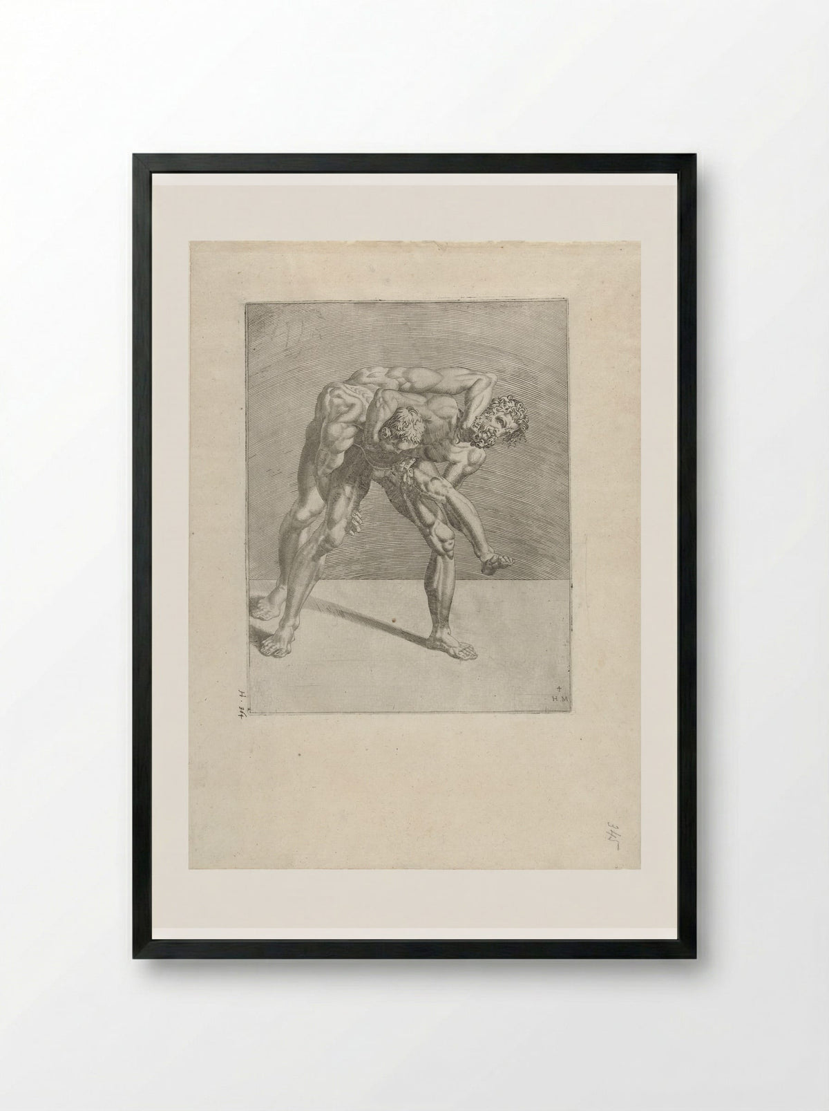 Twee worstelaars (Two Wrestlers) - Dirck Volckertsz. Coornhert - Framed Print Black