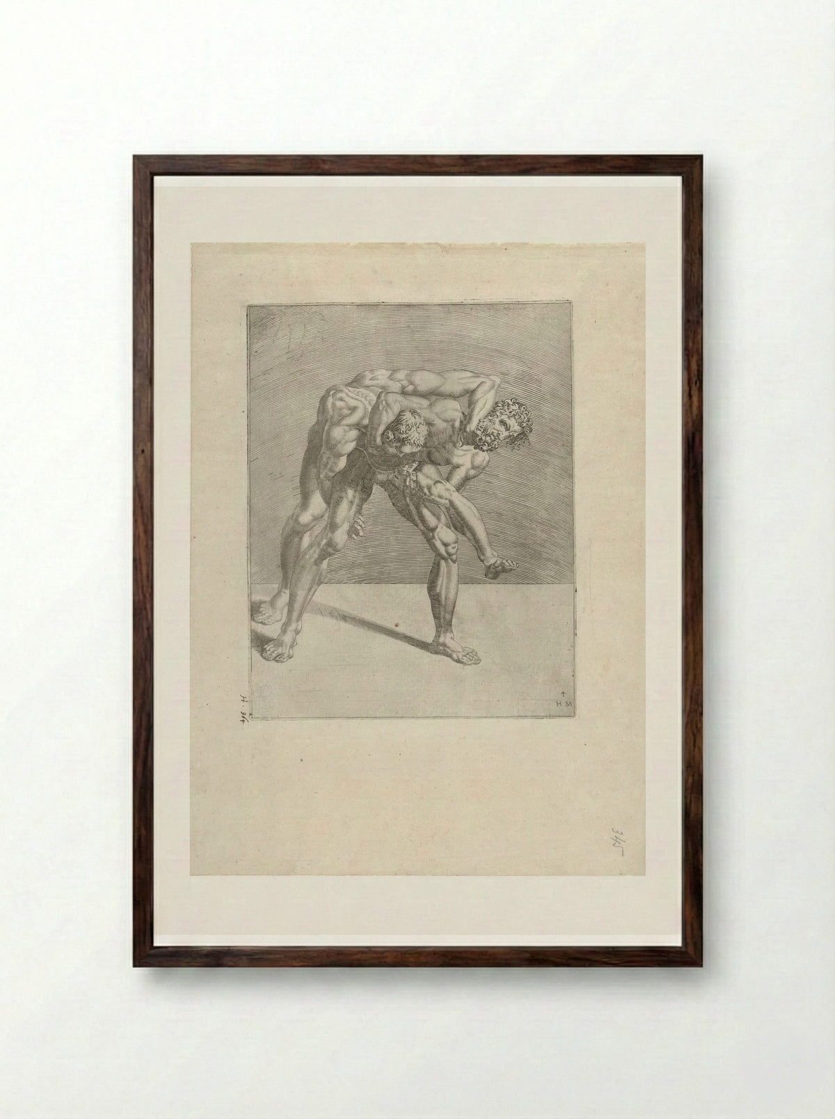 Twee worstelaars (Two Wrestlers) - Dirck Volckertsz. Coornhert - Framed Print Dark Wood