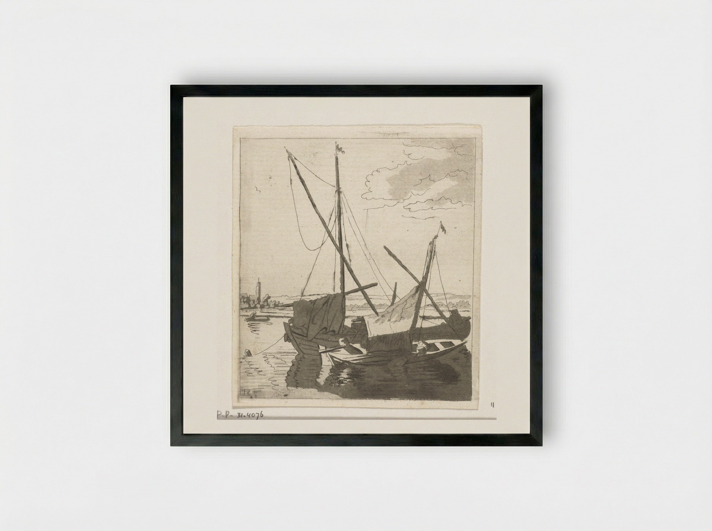 Twee zeilboten in een rivier - Anthonie van den Bos - Framed Print Black