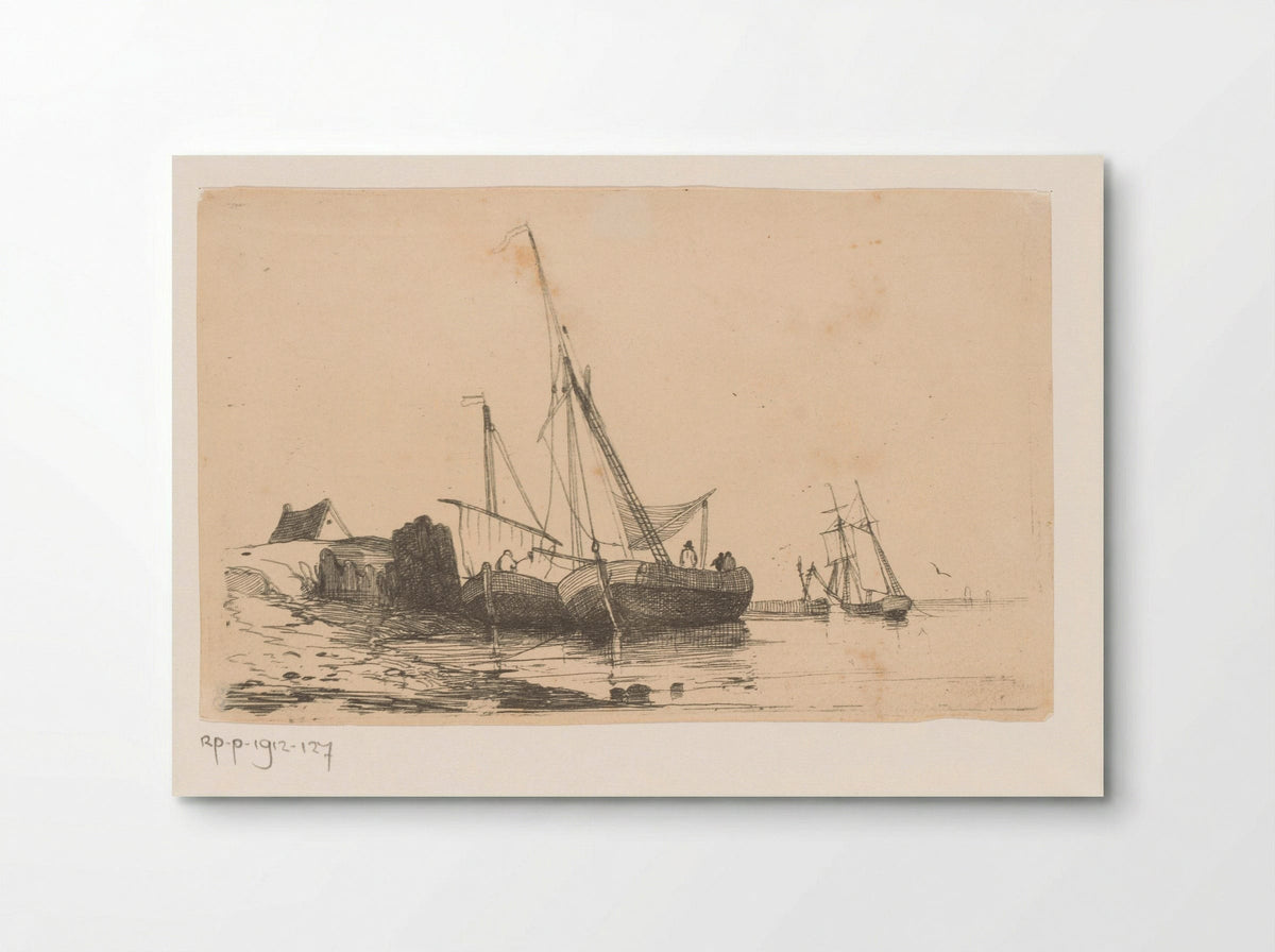 Twee zeilschepen aan de kust - Egidius Linnig - Poster
