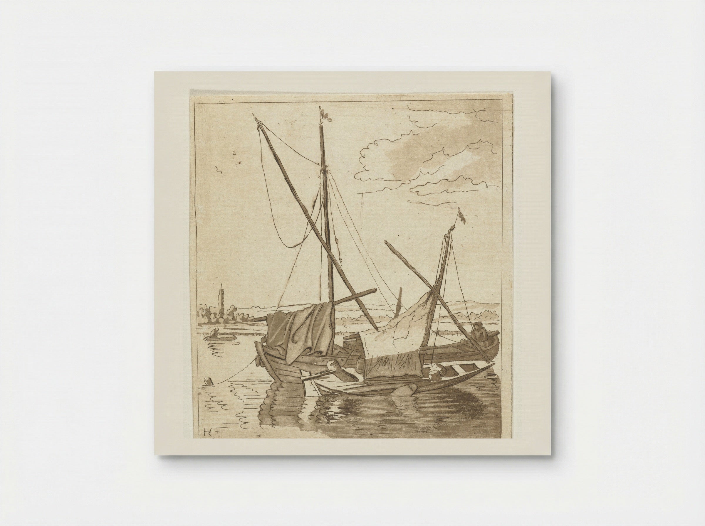 Twee zeilschepen in een rivier - Anthonie van den Bos - Poster