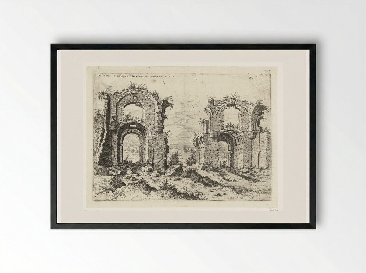 Tweede gezicht op de Thermen van Diocletianus - Hieronymus Cock - Framed Print Black