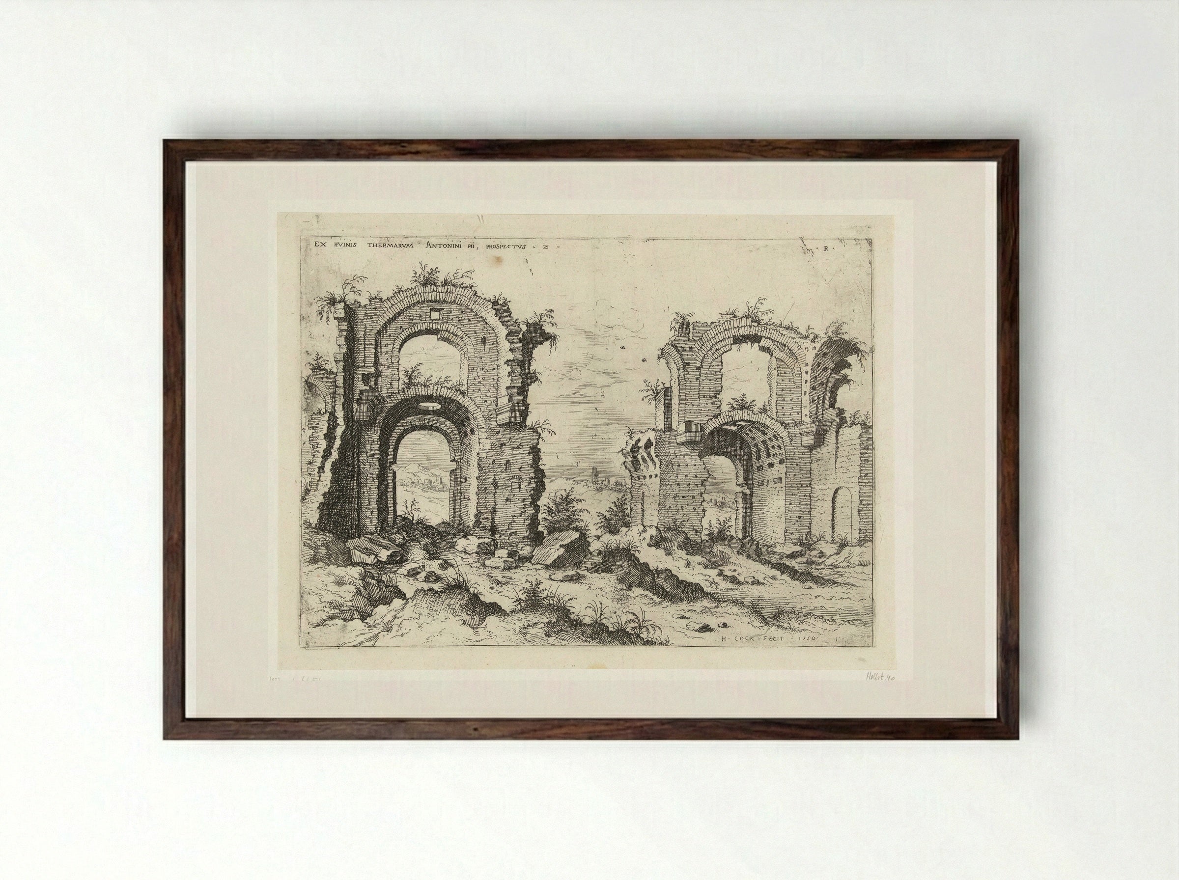 Tweede gezicht op de Thermen van Diocletianus - Hieronymus Cock - Framed Print Dark Wood