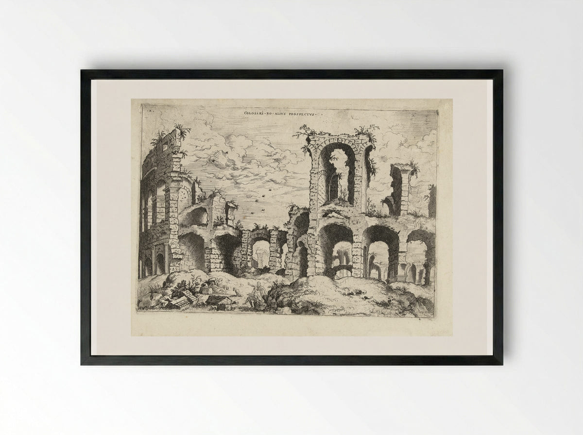 Tweede gezicht op het Colosseum te Rome - Hieronymus Cock - Framed Print Black