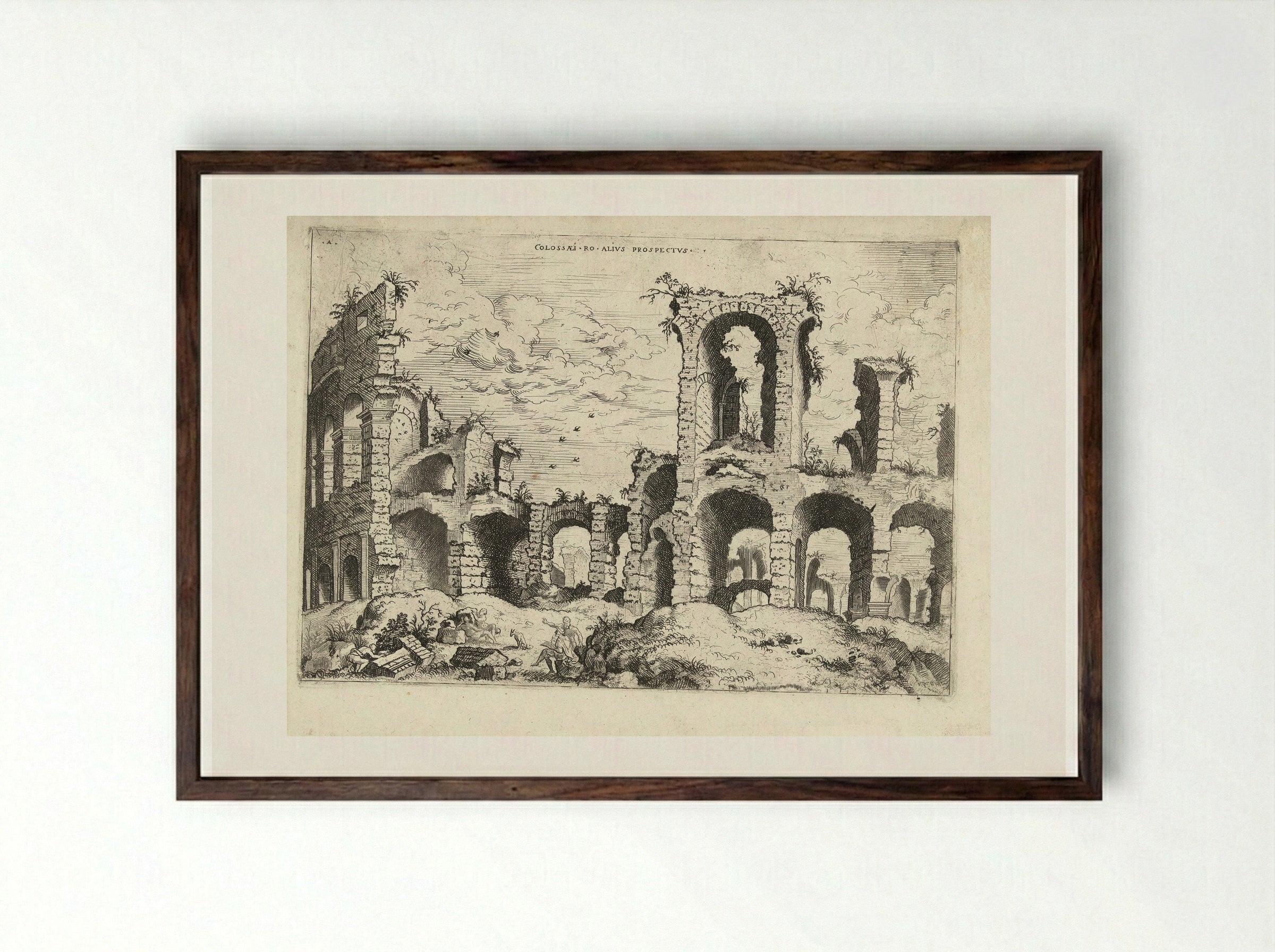 Tweede gezicht op het Colosseum te Rome - Hieronymus Cock - Framed Print Dark Wood