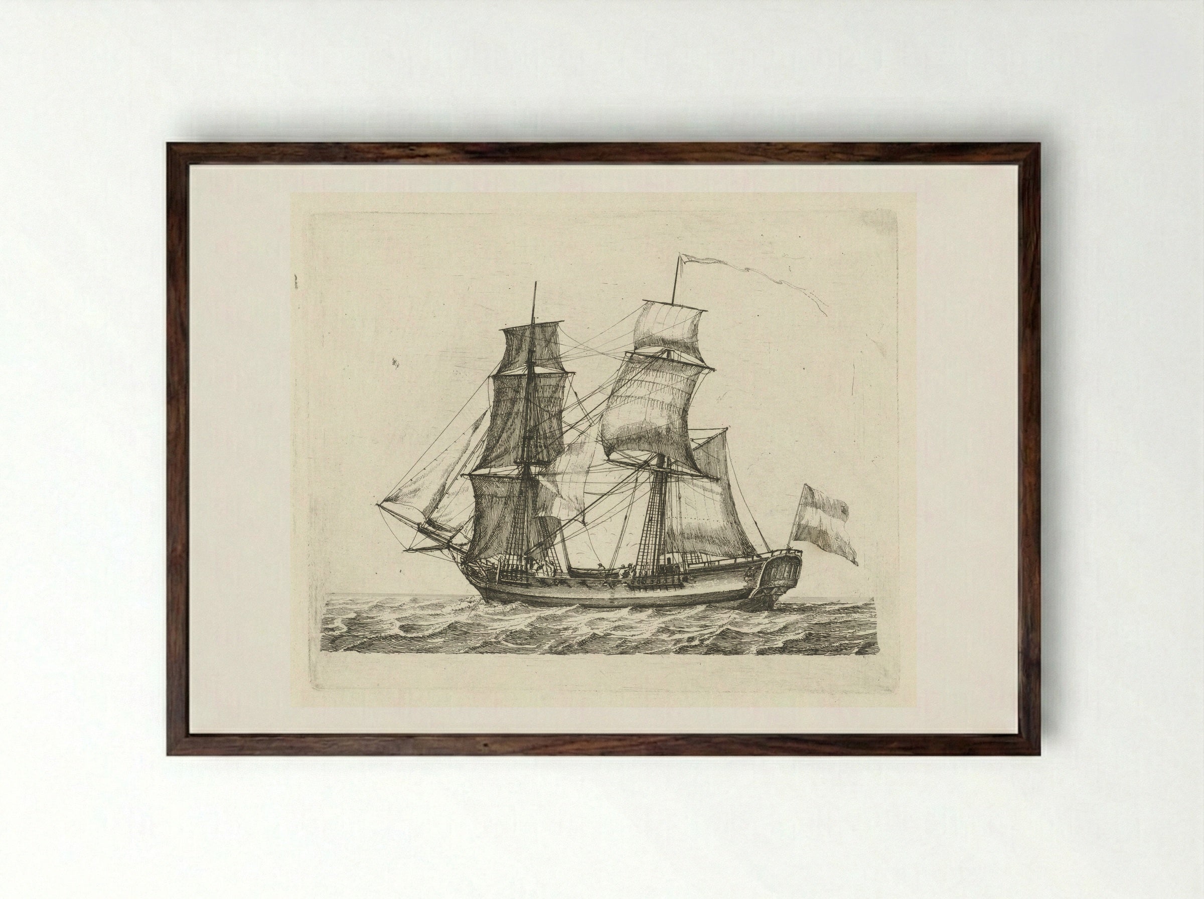Tweemaster met vlag en figuren - Gerrit Groenewegen - Framed Print Dark Wood