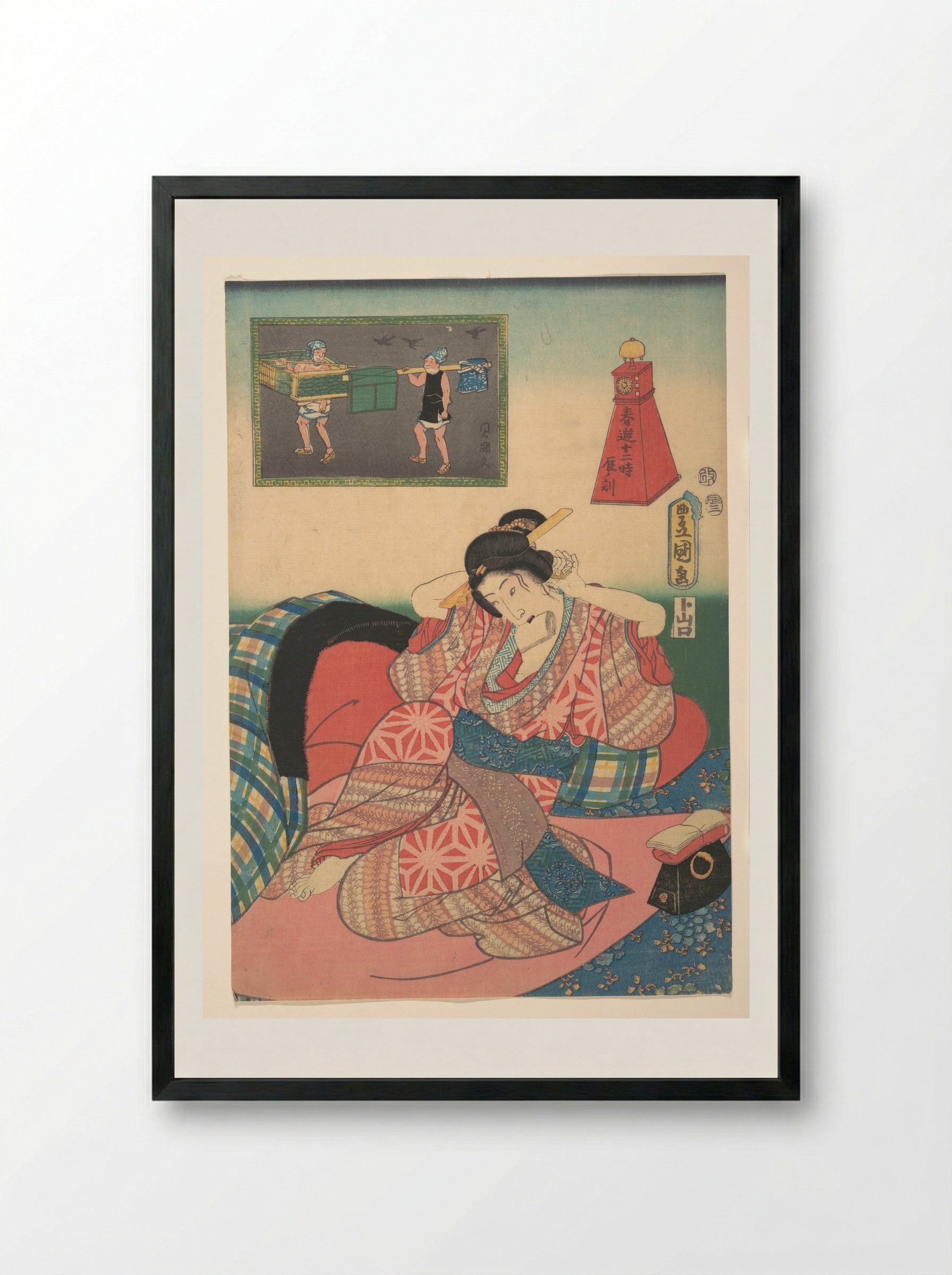 Twelve Hours of Spring Pleasures: Hour of the Dragon - Utagawa Kunisada - Framed Print Black