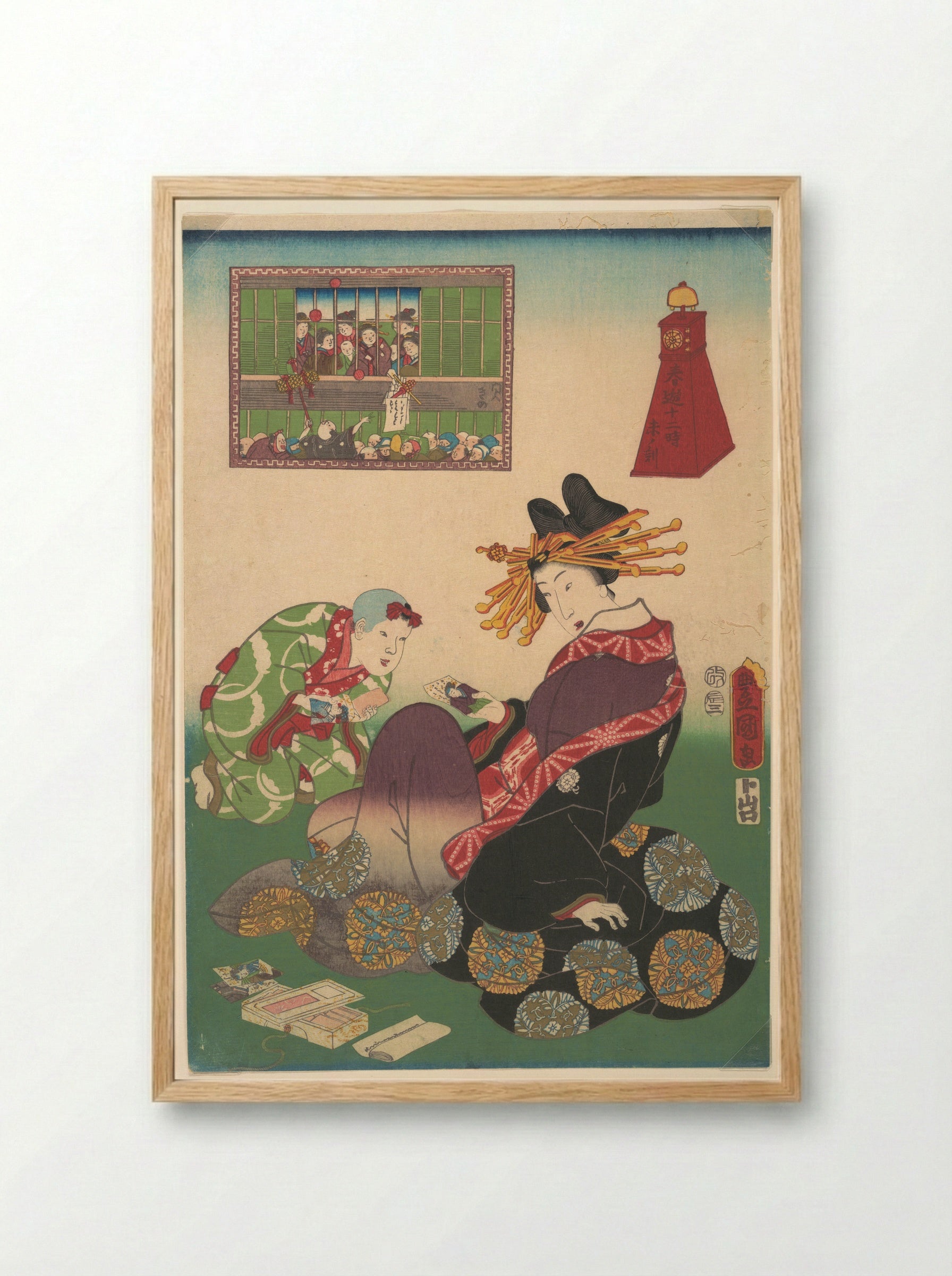 Twelve Hours of Spring Pleasures: Hour of the Goat - Utagawa Kunisada - Framed Print Wood