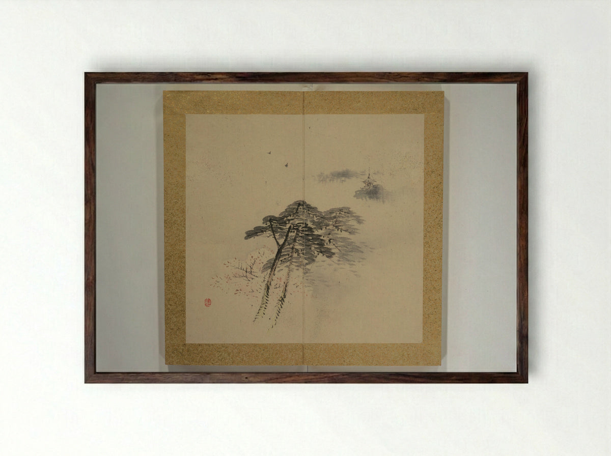 Twelve Views of Naniwa (Osaka) - Nishiyama Ken - Framed Print Dark Wood