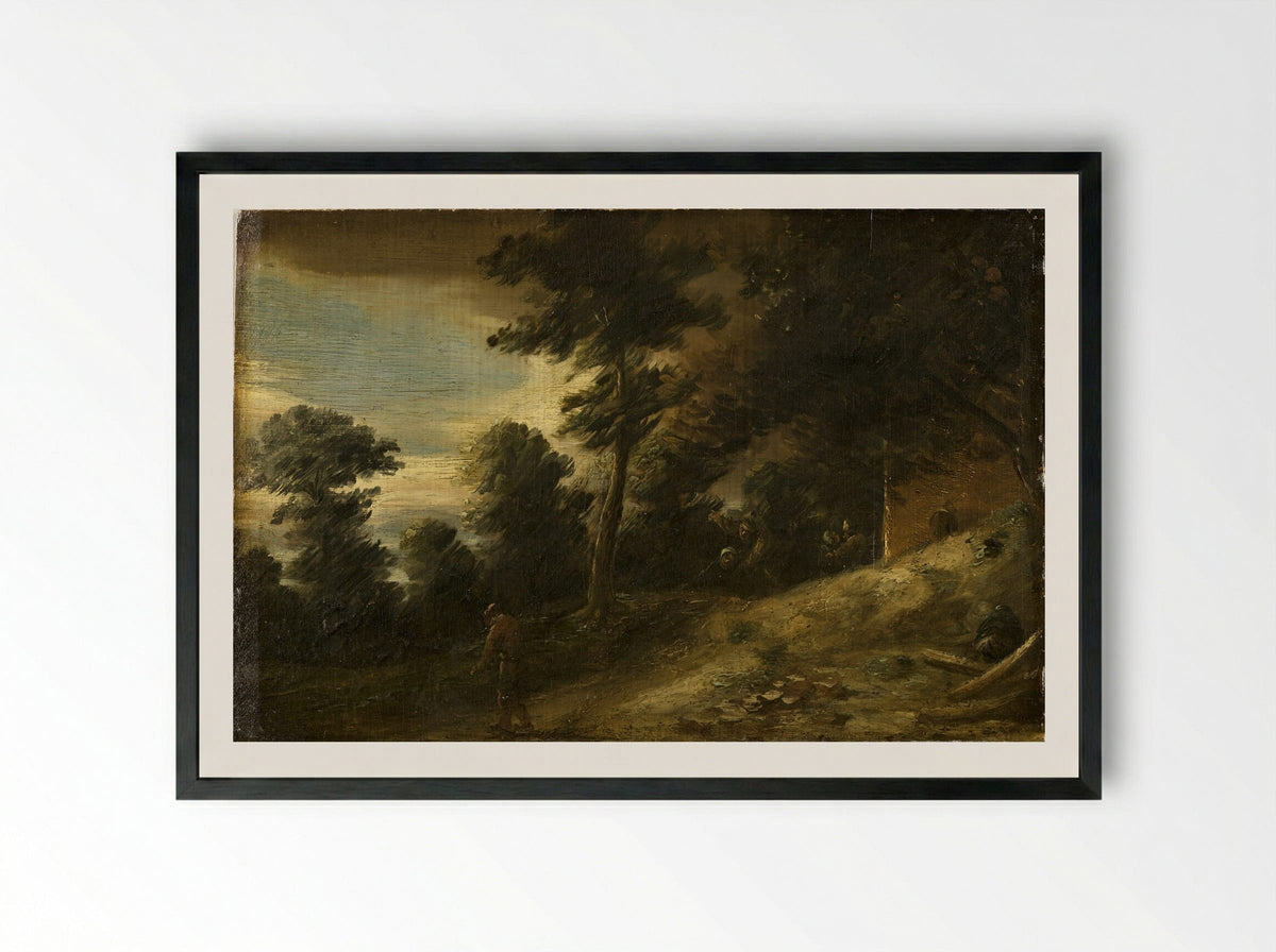 Twilight Landscape - Adriaen Brouwer - Framed Print Black