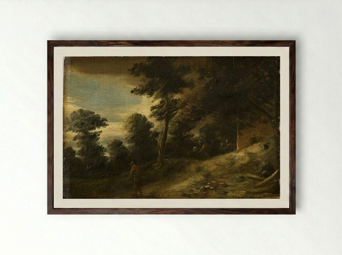 Twilight Landscape - Adriaen Brouwer - Framed Print Dark Wood