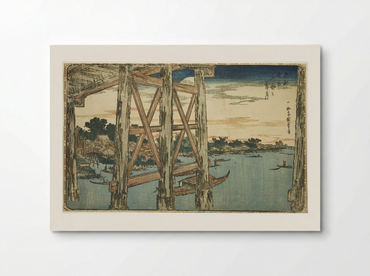 Twilight Moon at the Ryogoku Bridge - Utagawa Hiroshige - Poster