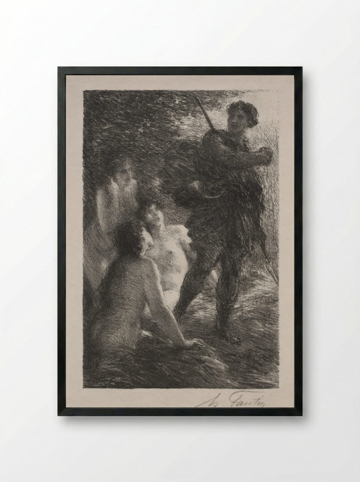 Twilight of the Gods, Act III: Siegfried and the Rhine Maidens - Henri Fantin-Latour - Framed Print Black