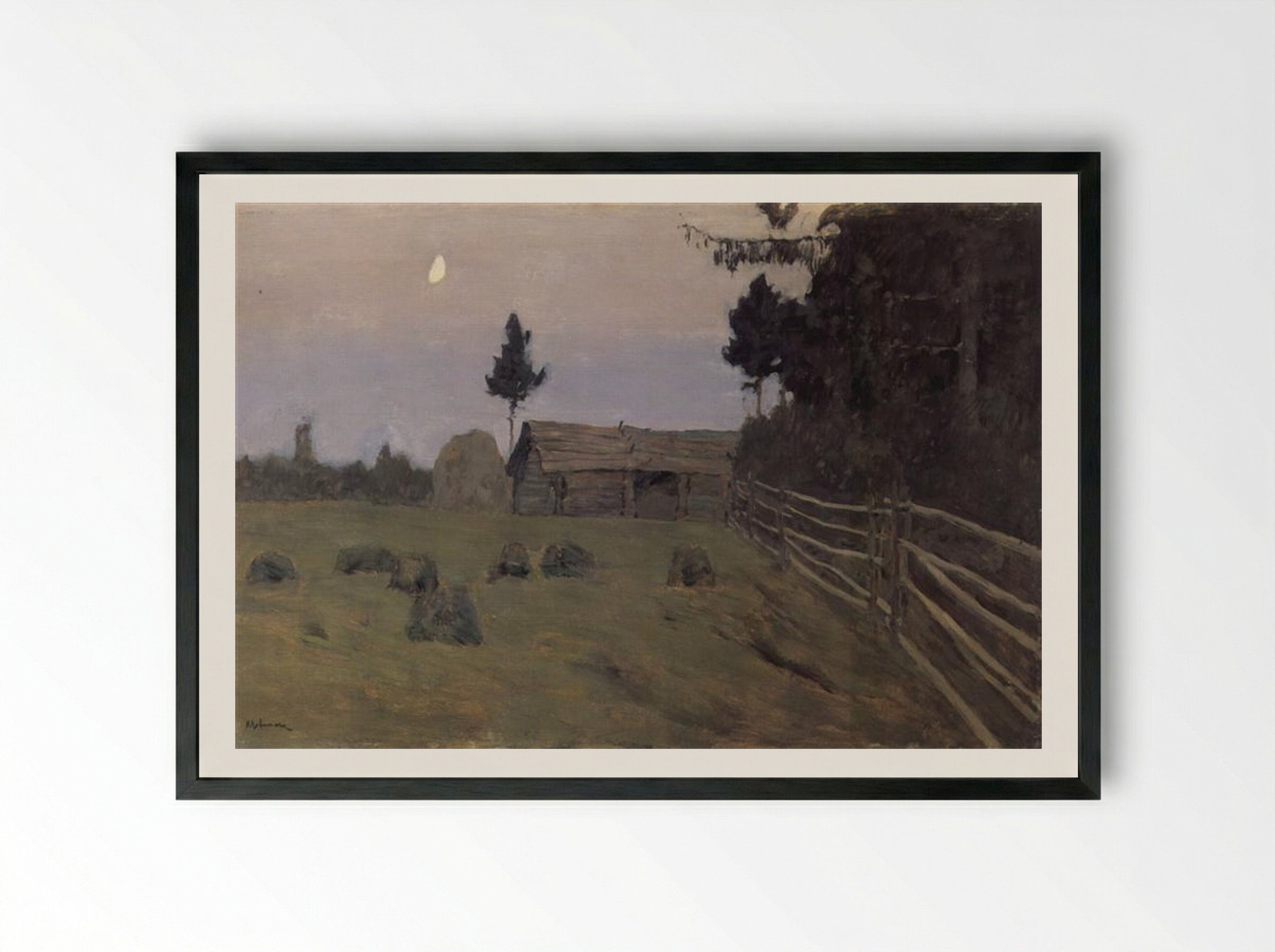 Twilight. Stacks - Isaac Levitan - Framed Print Black
