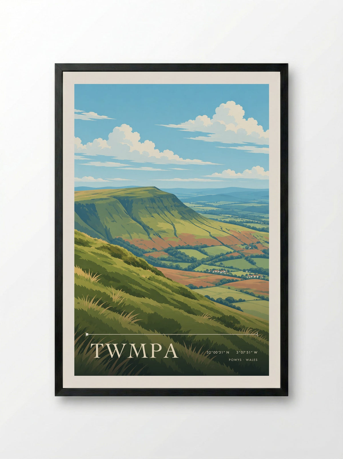 Twmpa, Powys | Travel Poster - Framed Print Black