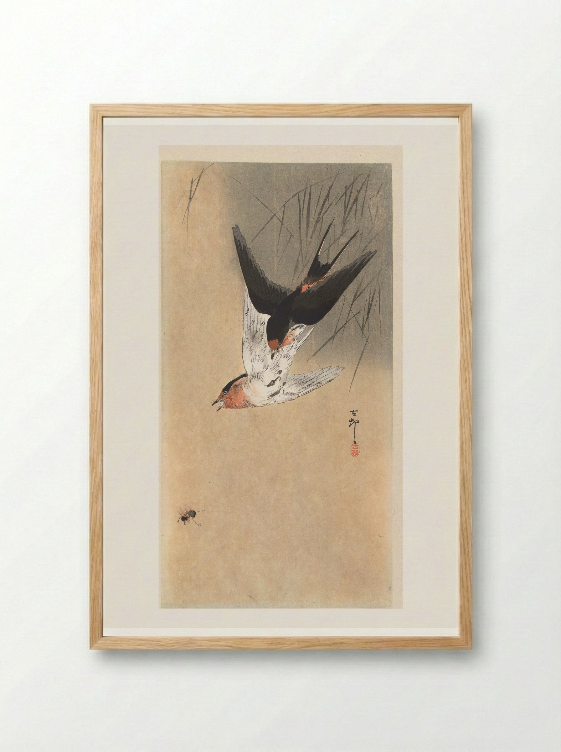 Two Barn Swallows in a Dive - Matsuki Heikichi - Framed Print Wood