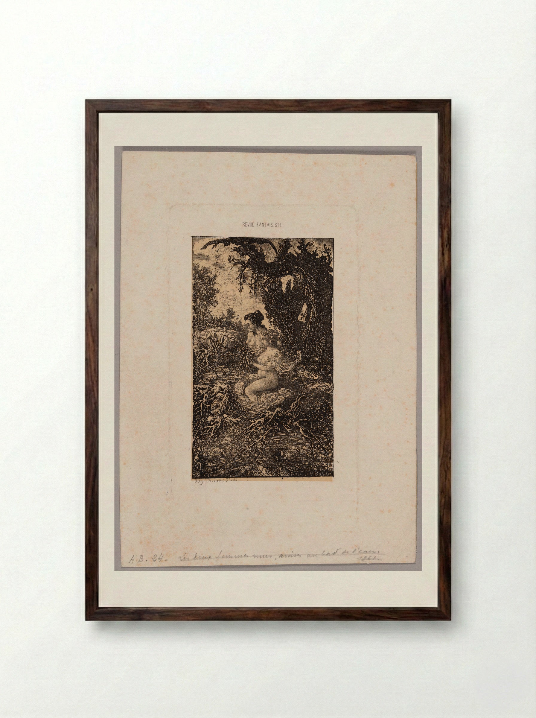 Two Bathers by the Water - Rodolphe Bresdin - Framed Print Dark Wood
